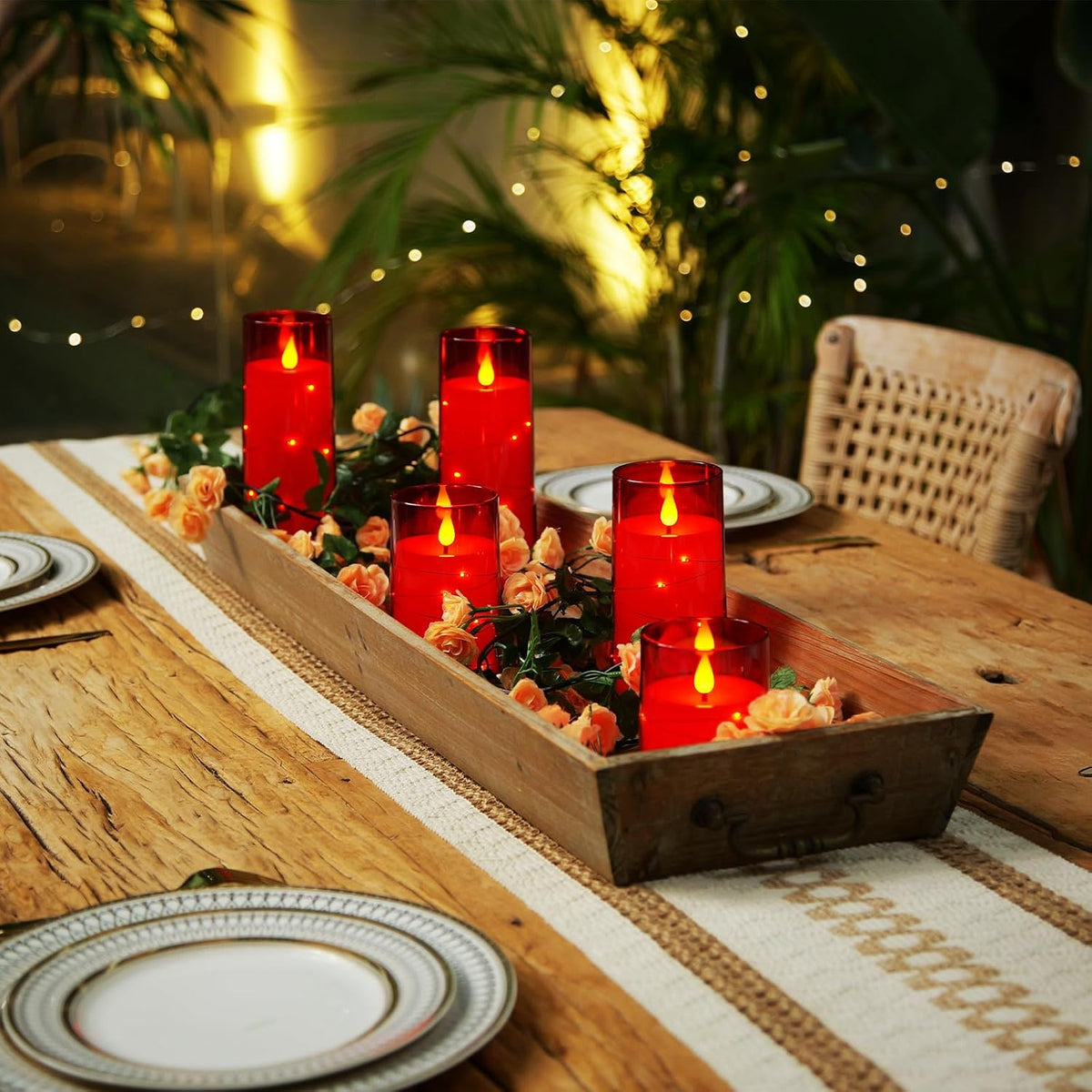 Homemory 9 Pcs Flameless Candles with Embedded Star String Fairy Lights, Battery Operated Candles, LED Candle, Fake