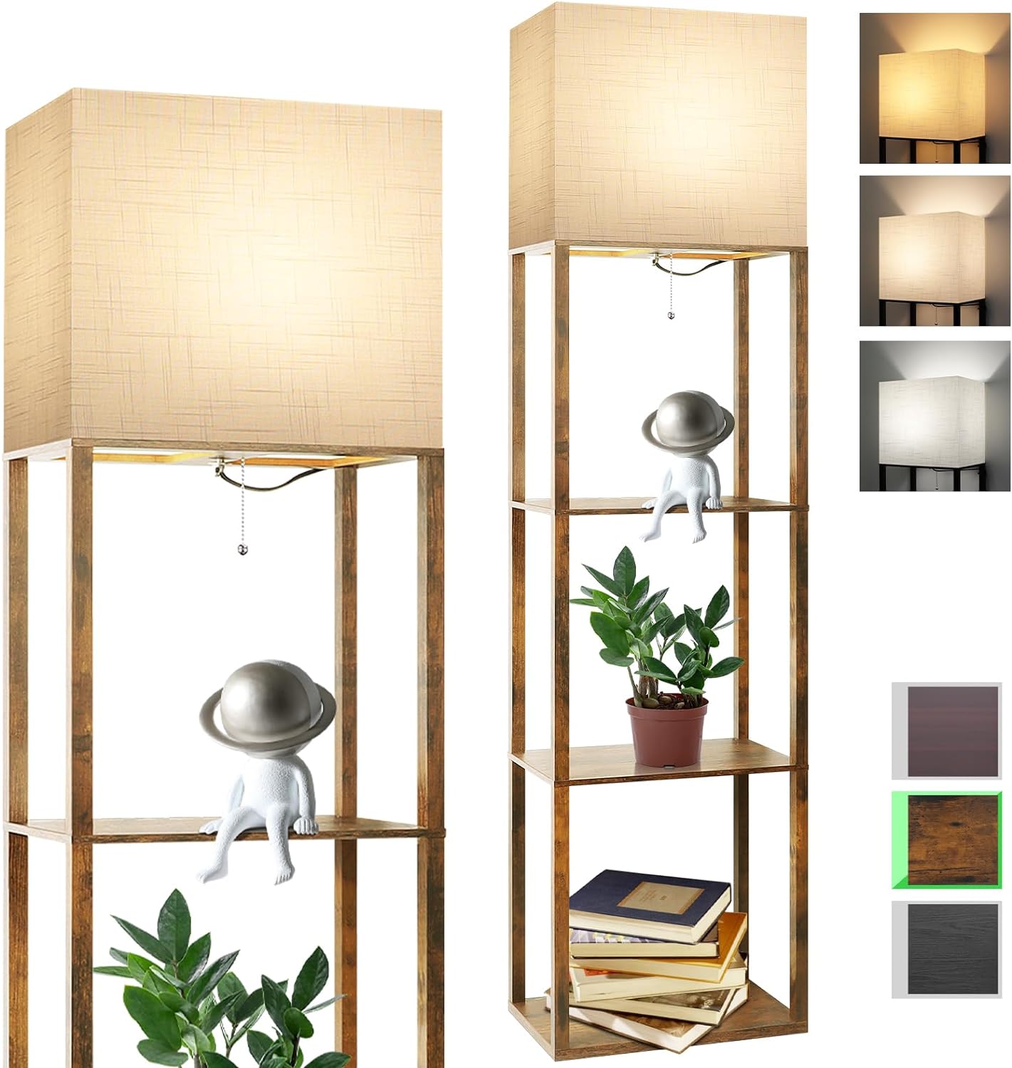 RUNTOP Plus Floor Lamp with Shelves, Modern Shelf Floor Lamp with 15W 3CCT LED Bulb and Memory Function, Wide Shelf