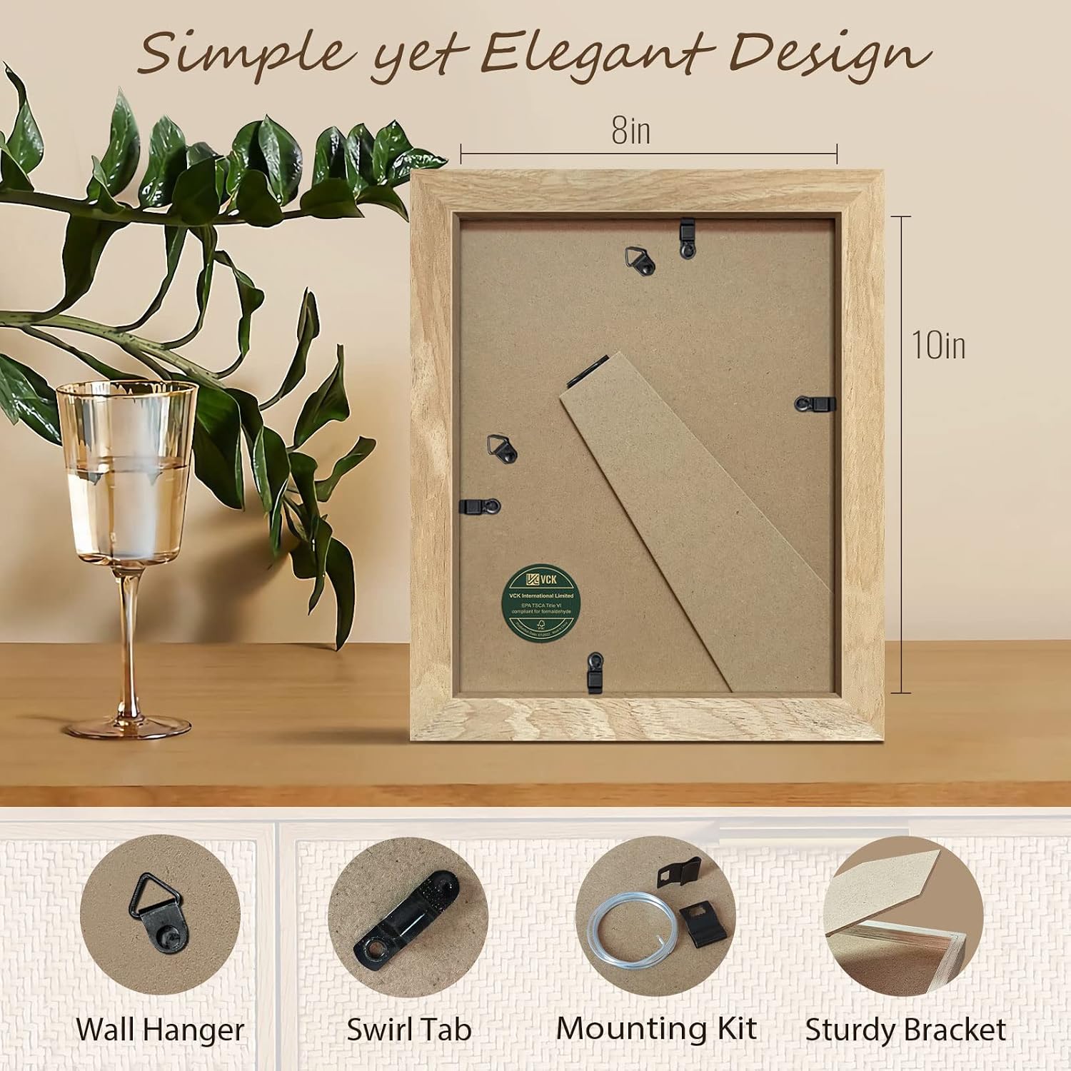VCK 8x10 Picture Frame Set of 3, Natural Solid Wood, Wall/Tabletop Display | Wide Border, Light Woodgrain, Shatterproof
