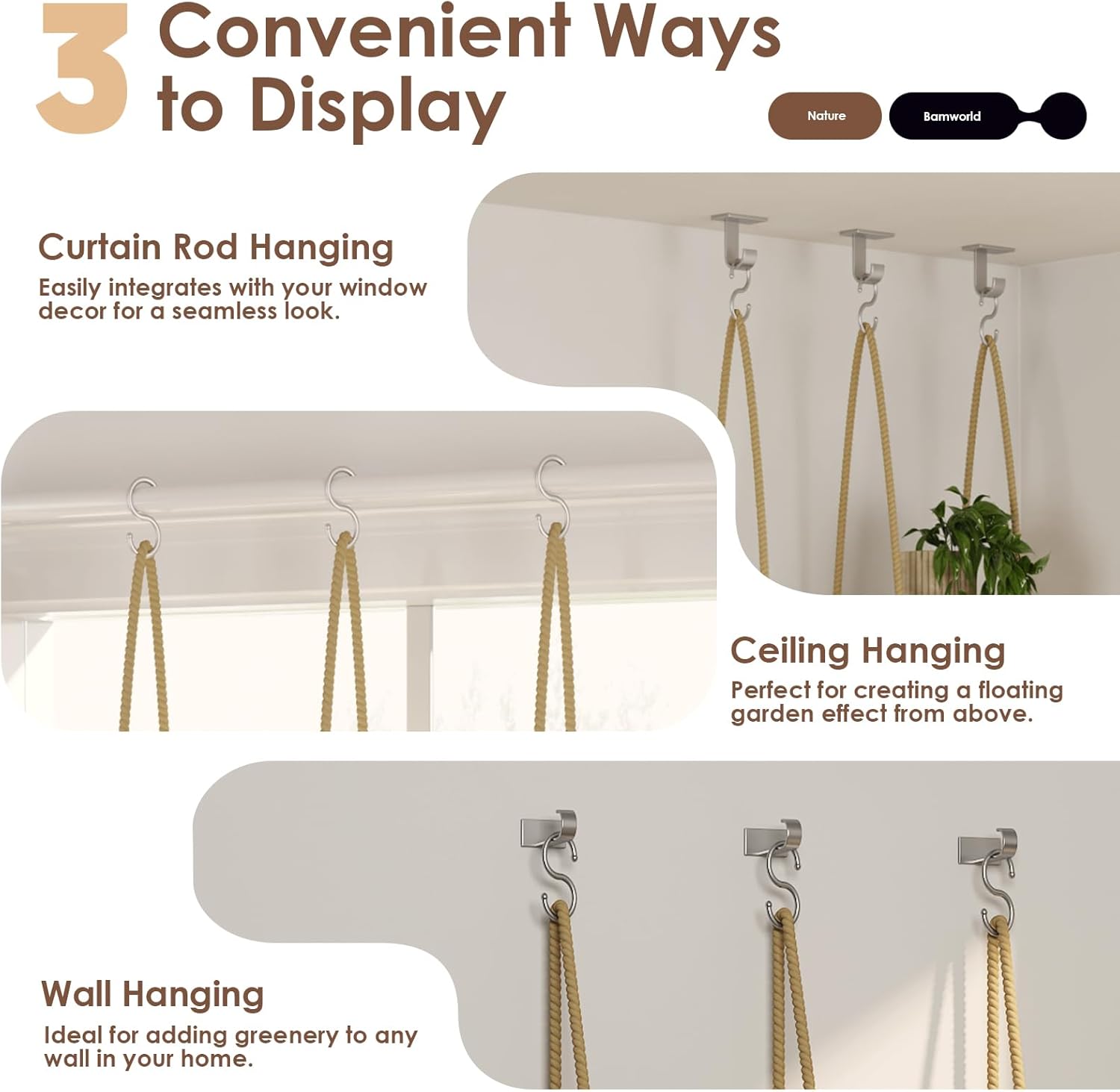 Hanging Shelves Plant Hanger Indoor Window Plant Shelves Wood Plant Wall Shelf Window Sill / 5tier