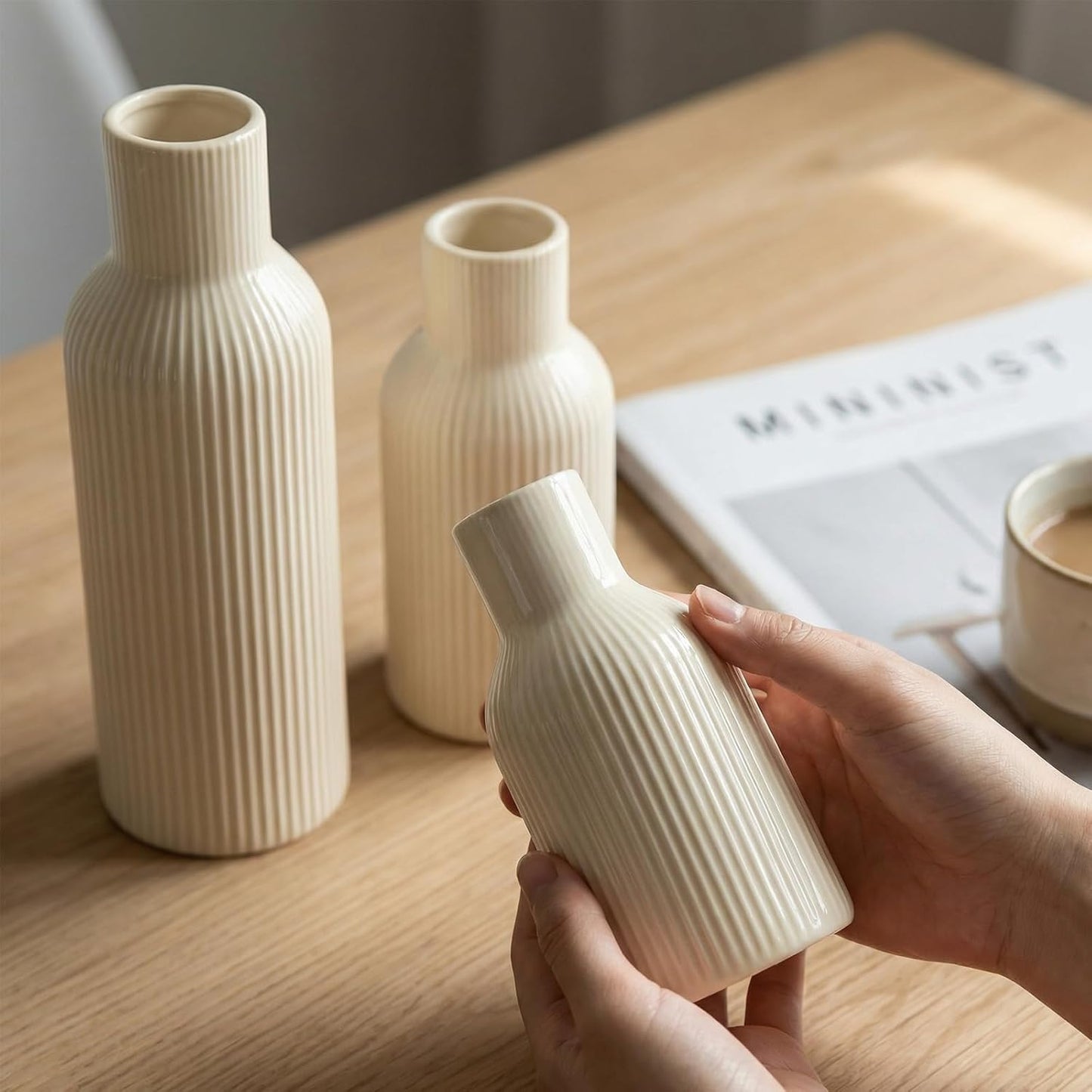 Ceramic Flower Vases / 3-piece-set / Beige / Set of 3