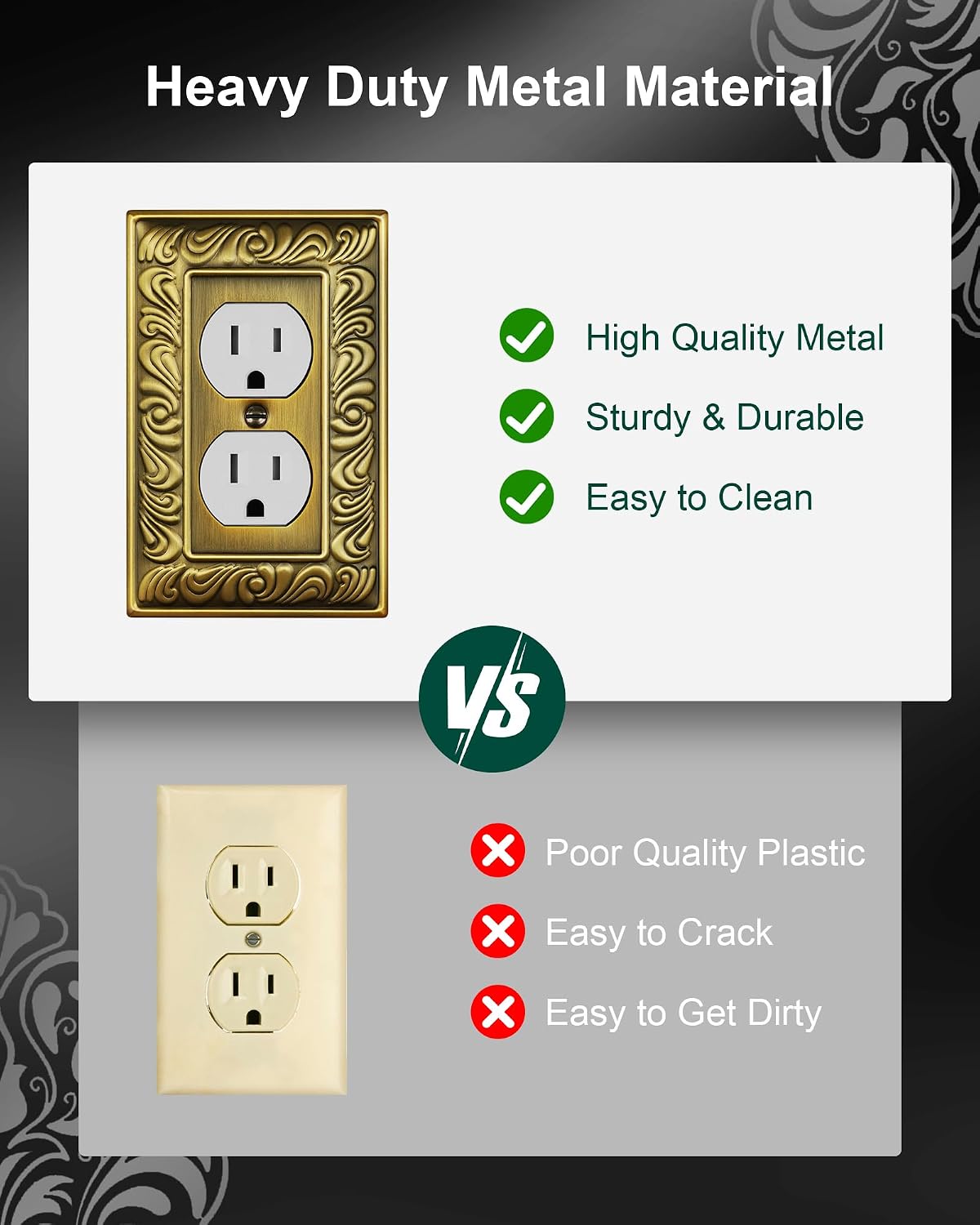 6-Pack Paisley Pattern Duplex Outlet Cover Plate,Metal Switch Plates | Wall Plates for Electrical Outlets, 1 Gang
