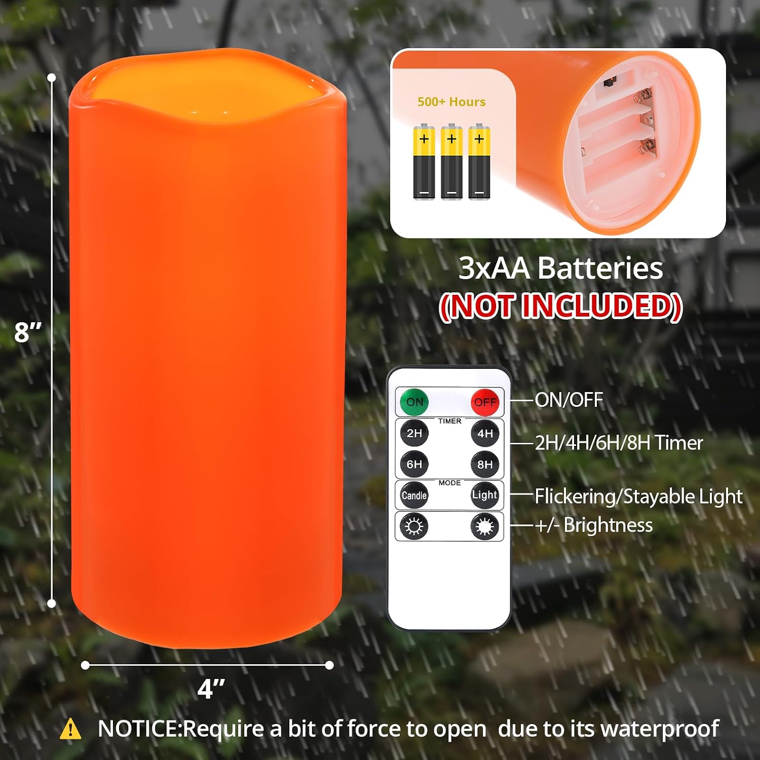 NURADA 8" x 4" Large Outdoor Flameless Candles - Waterproof LED Pillar Flickering Candle Battery Operated with Timer