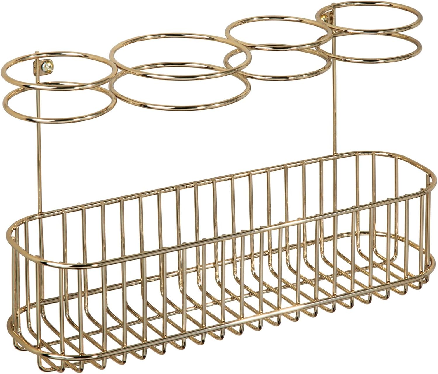 mDesign Hair Dryer Caddy – Wall Mounted Storage Rack with 4 Compartments – Hair Tool Organiser for Dryers, Curling