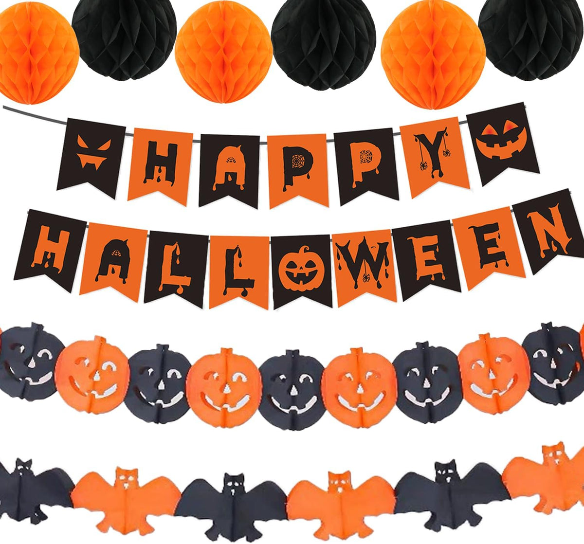 Halloween Party Decorations Happy Halloween Banner Black Orange Pumpkin Bats Decorations for Home Classroom Office Decorations ﻿