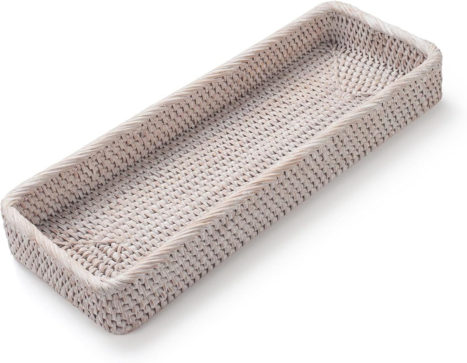 Rattan Bathroom Vanity Trays Toilet Tank Baskets Long Narrow Hand Towel / Whitewash / 16.3 x 6.1 x 2