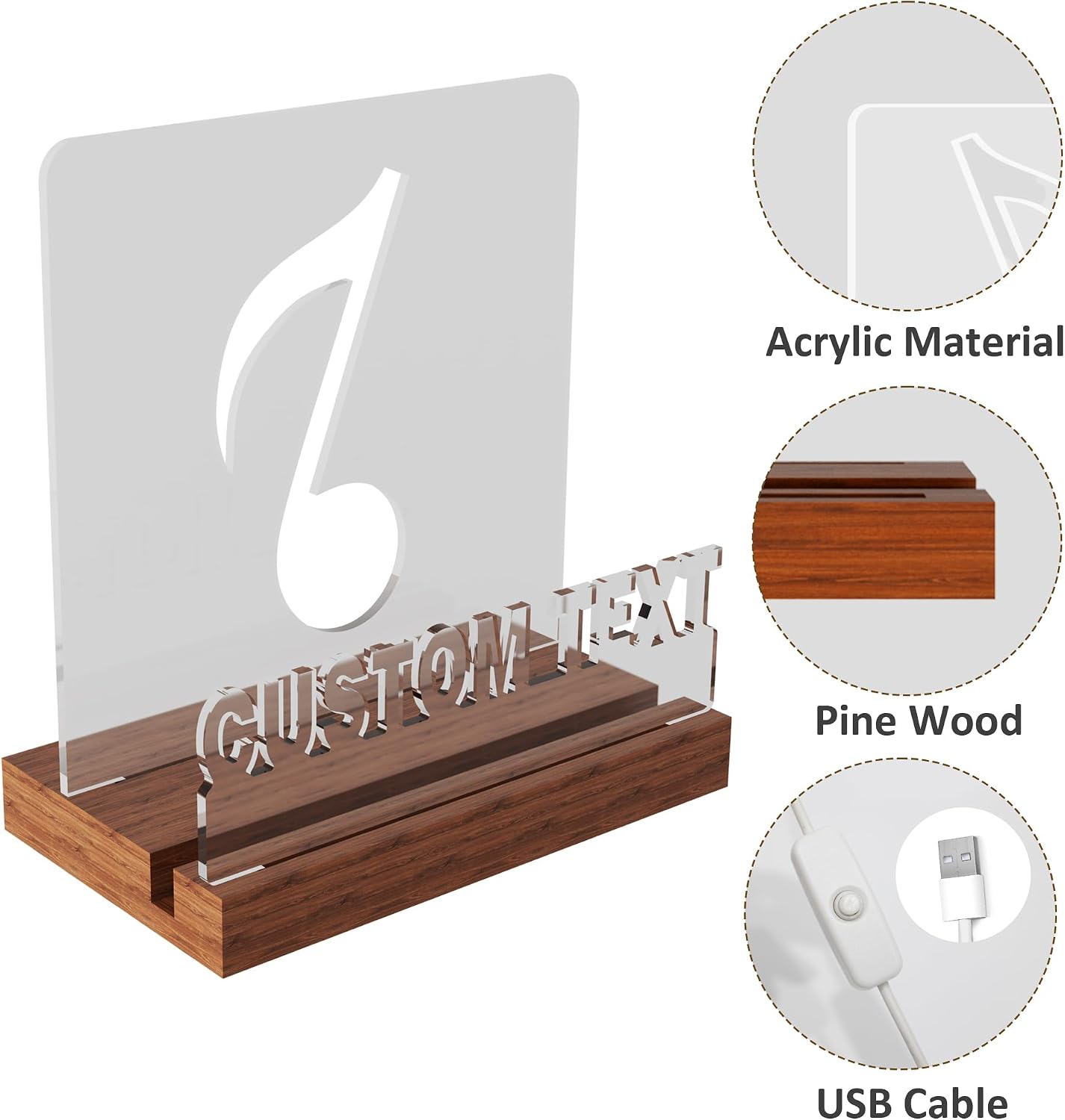 YuanDian Personalised Light up Now Playing Vinyl Record Stand, Now Spinning Record Stand, Wooden Acrylic Holder for