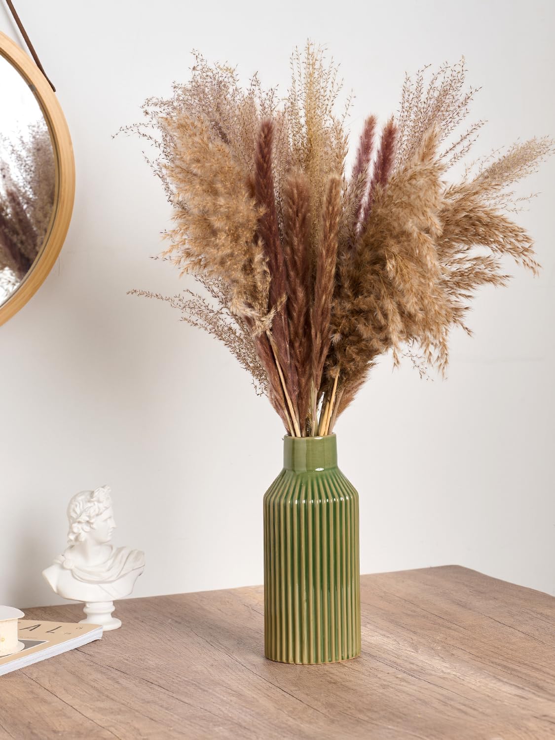 Green Ceramic Flower Vase / 3 Green / 8 Inch