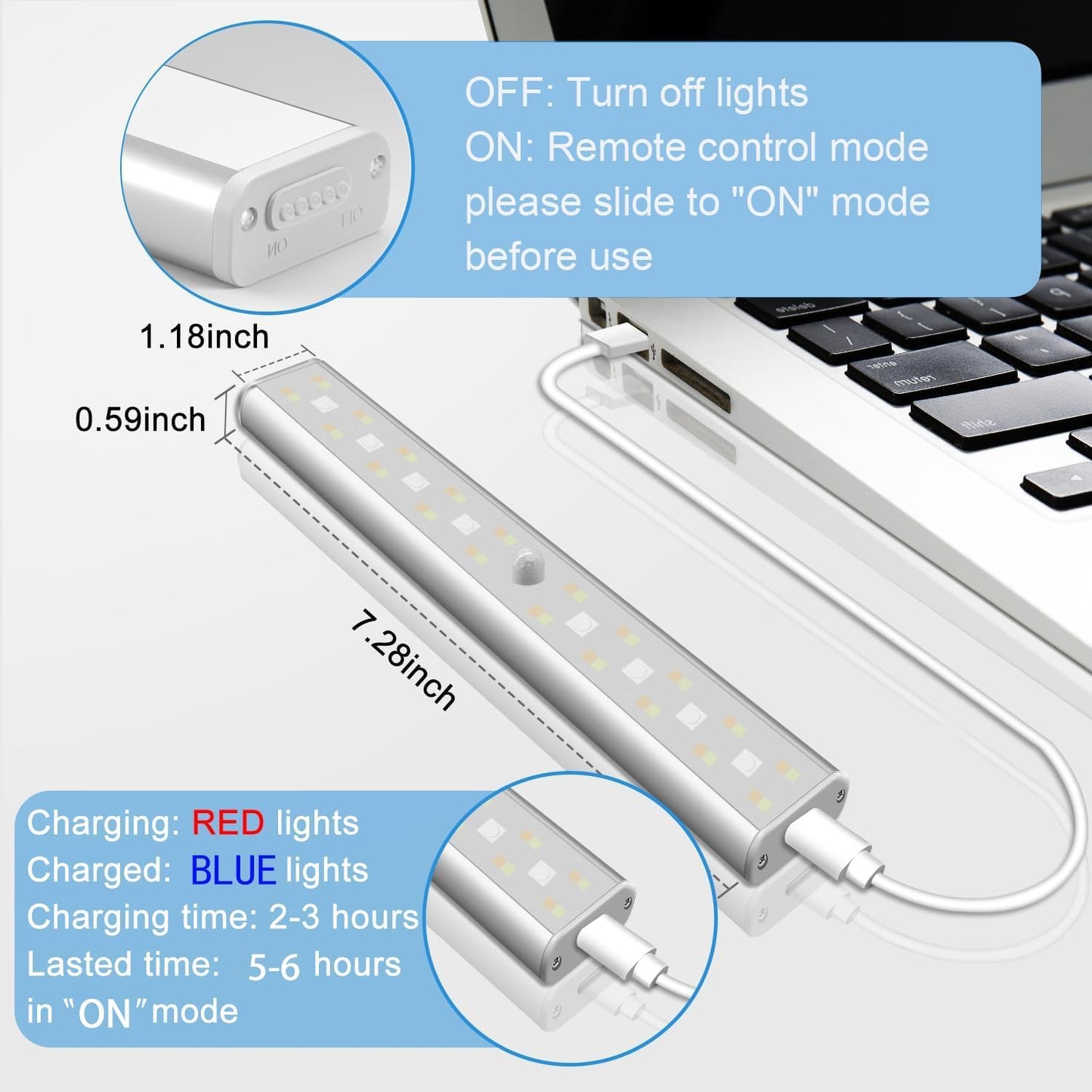 Under Cabinet Lighting Wireless with Remote, 6 Pack | 48 LED Rechargeable, Dimmable LED Closet Light,15 Color