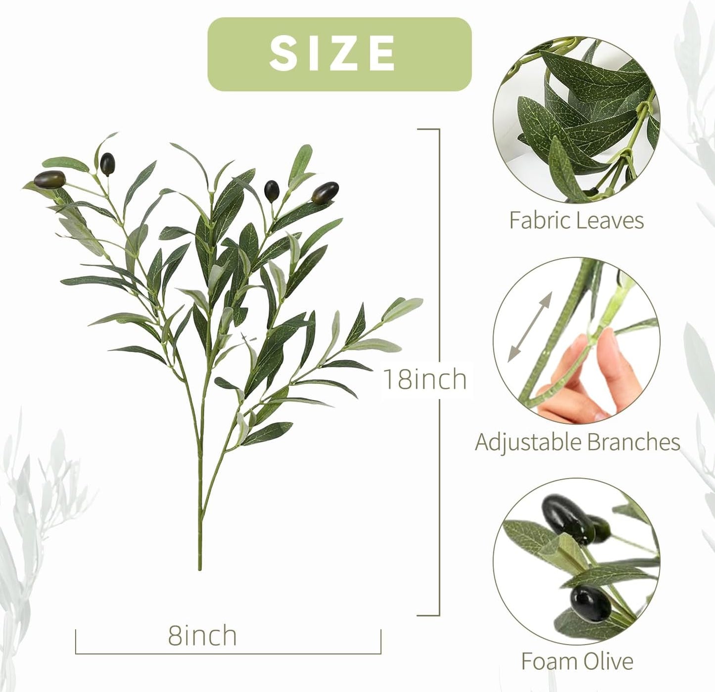 Faux Olive Branches for Vases / 18 Inch / Set of 10