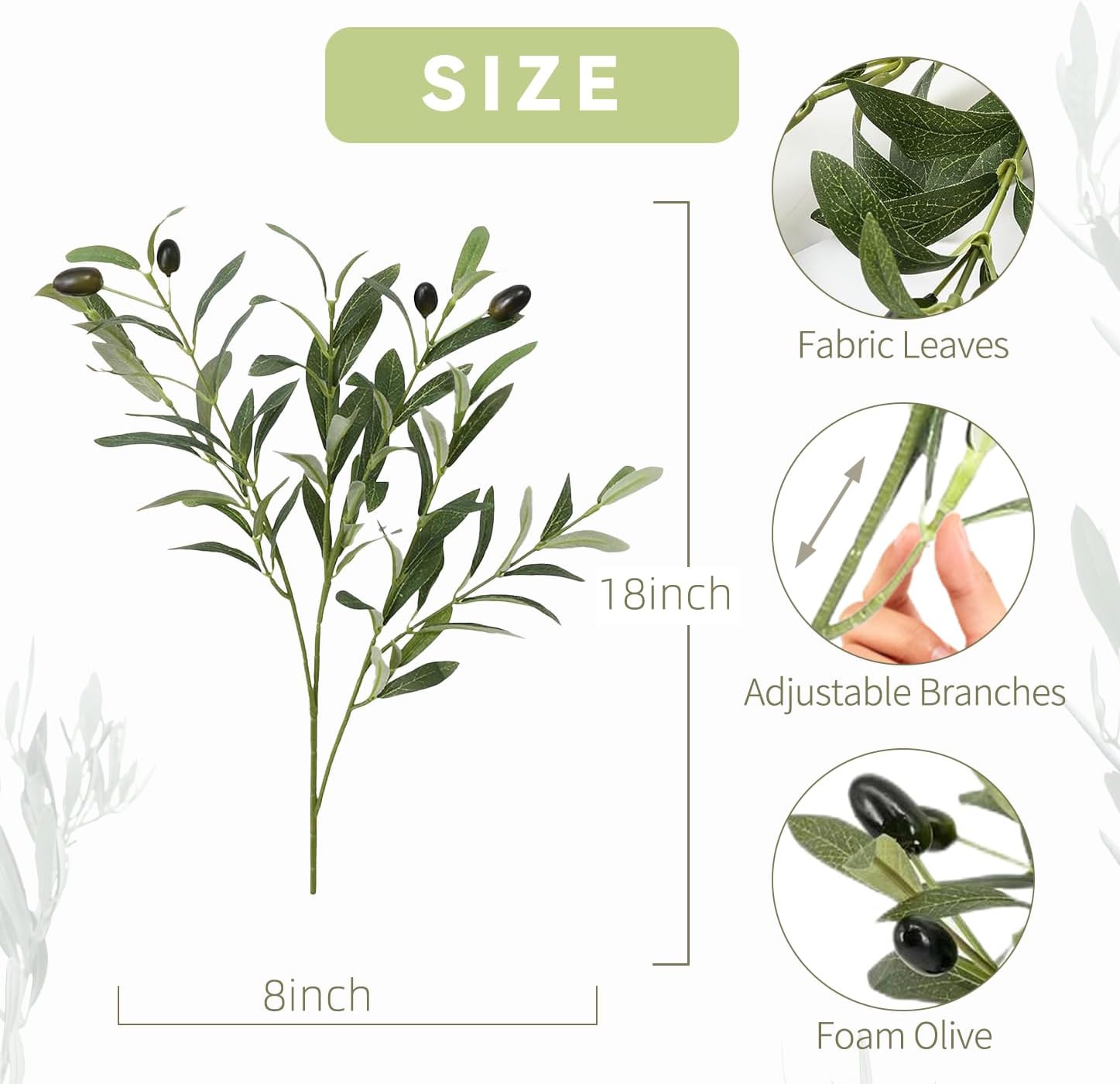 Faux Olive Branches for Vases / 18 Inch / Set of 10