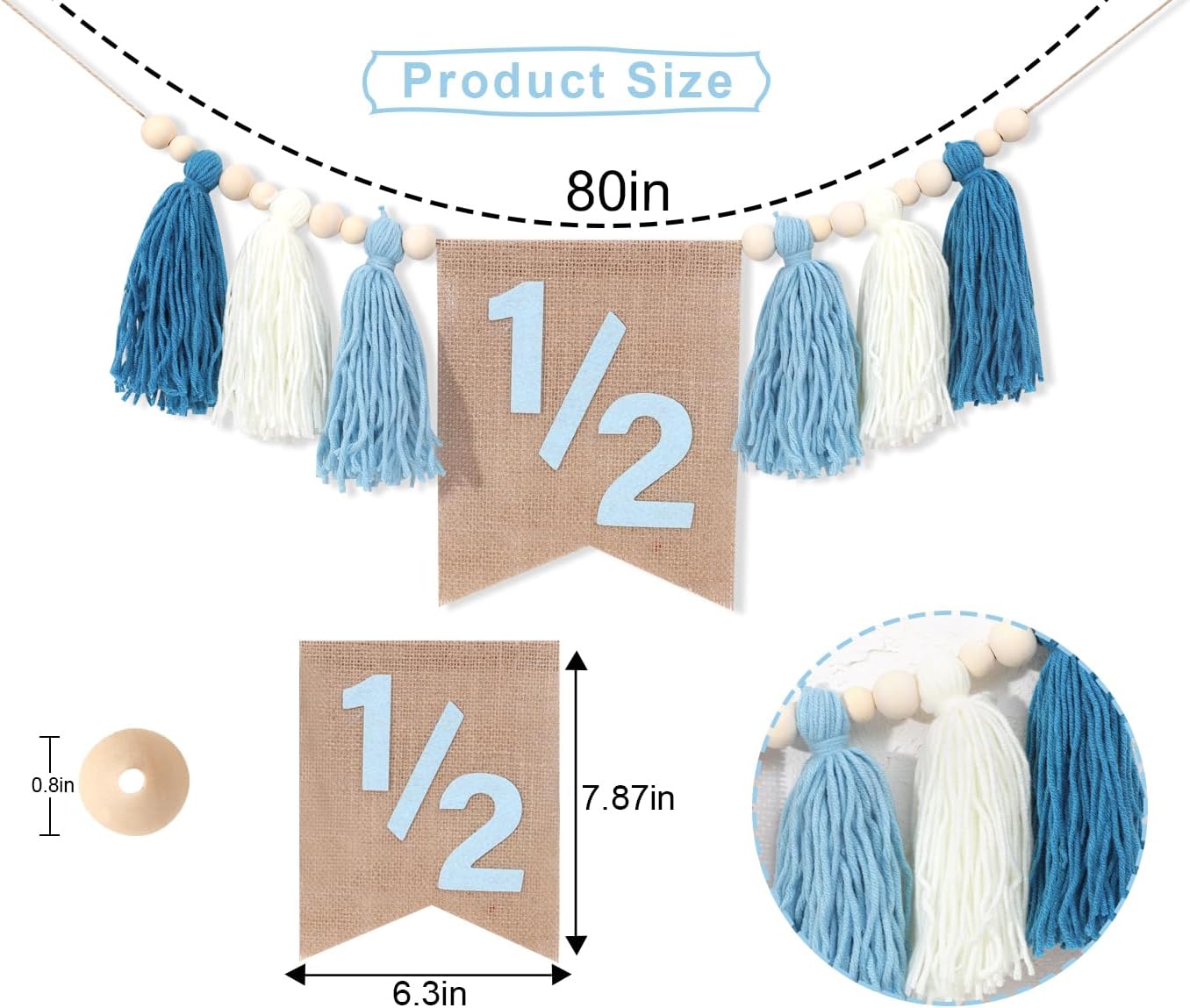 Pink Tassel Wood Bead Highchair / 1/2 Blue Banner