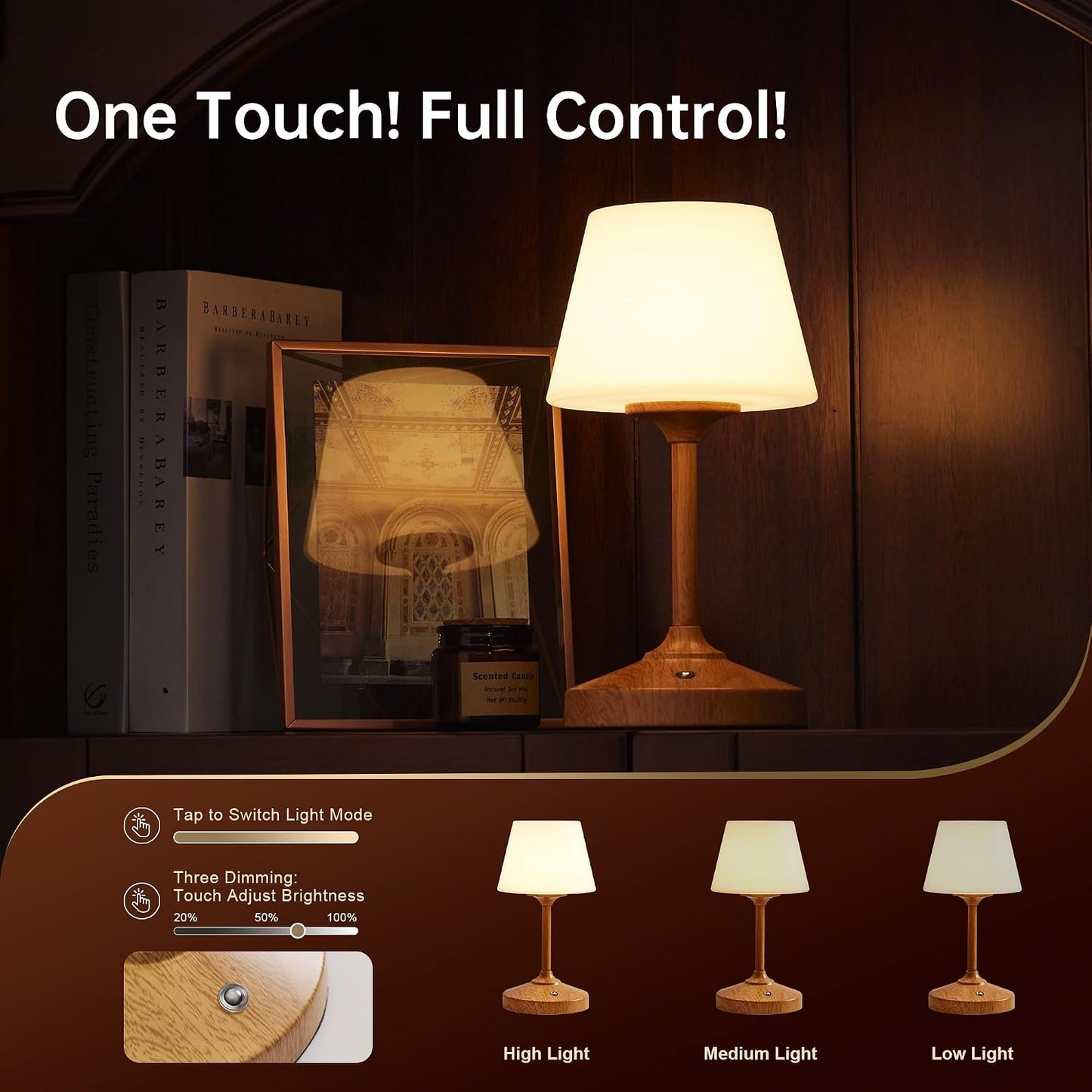 Table Lamp Cordless Lamp,Outdoor Waterproof Shower Lamp,5000mAh Rechargeble Battery Operated Lamps Dimmable Touch Desk