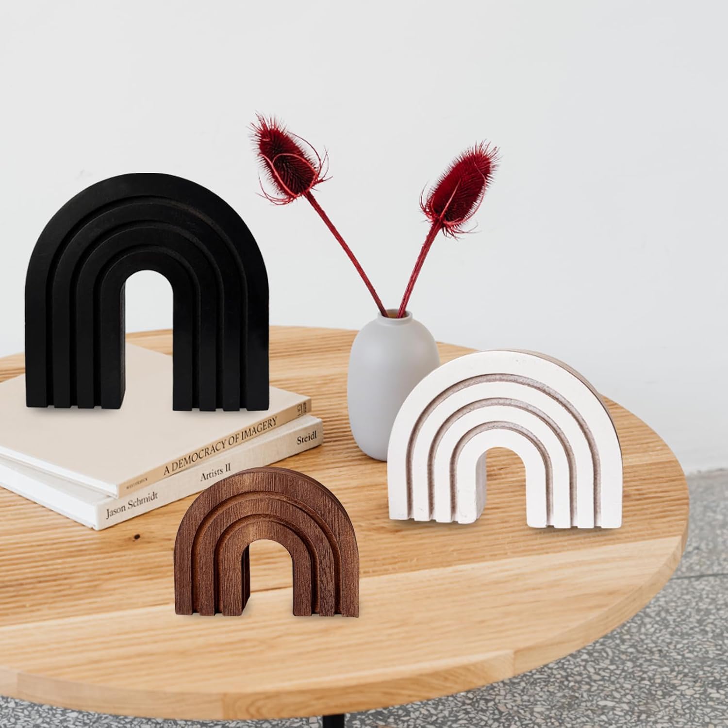 Wooden Arch Decor / Aged Black White Brown / Set of 3