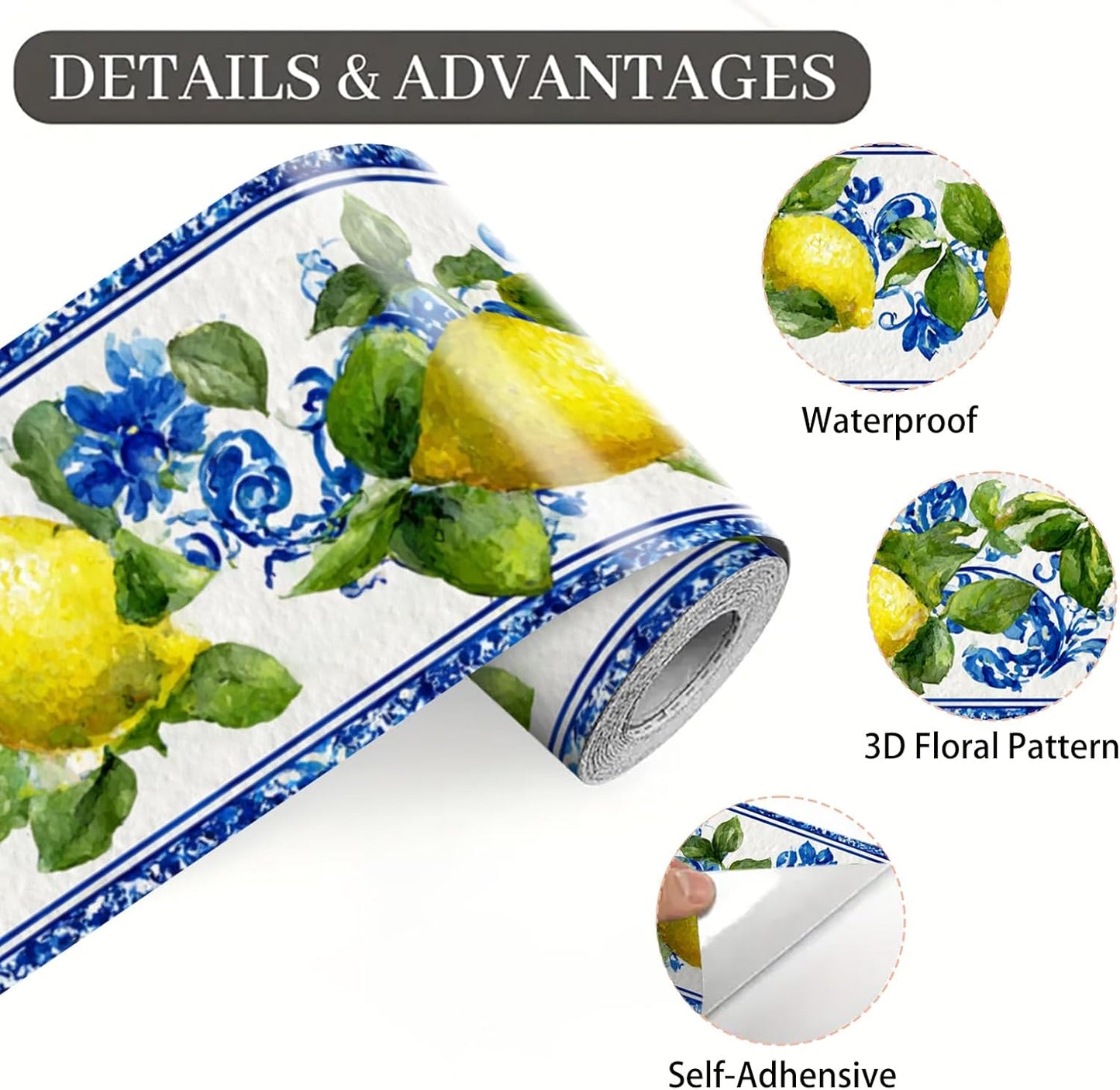 Lemon Wallpaper Border Peel and Stick Wall Border Citrus Fruit Pattern / Lemon / Yellow / 196 x 4