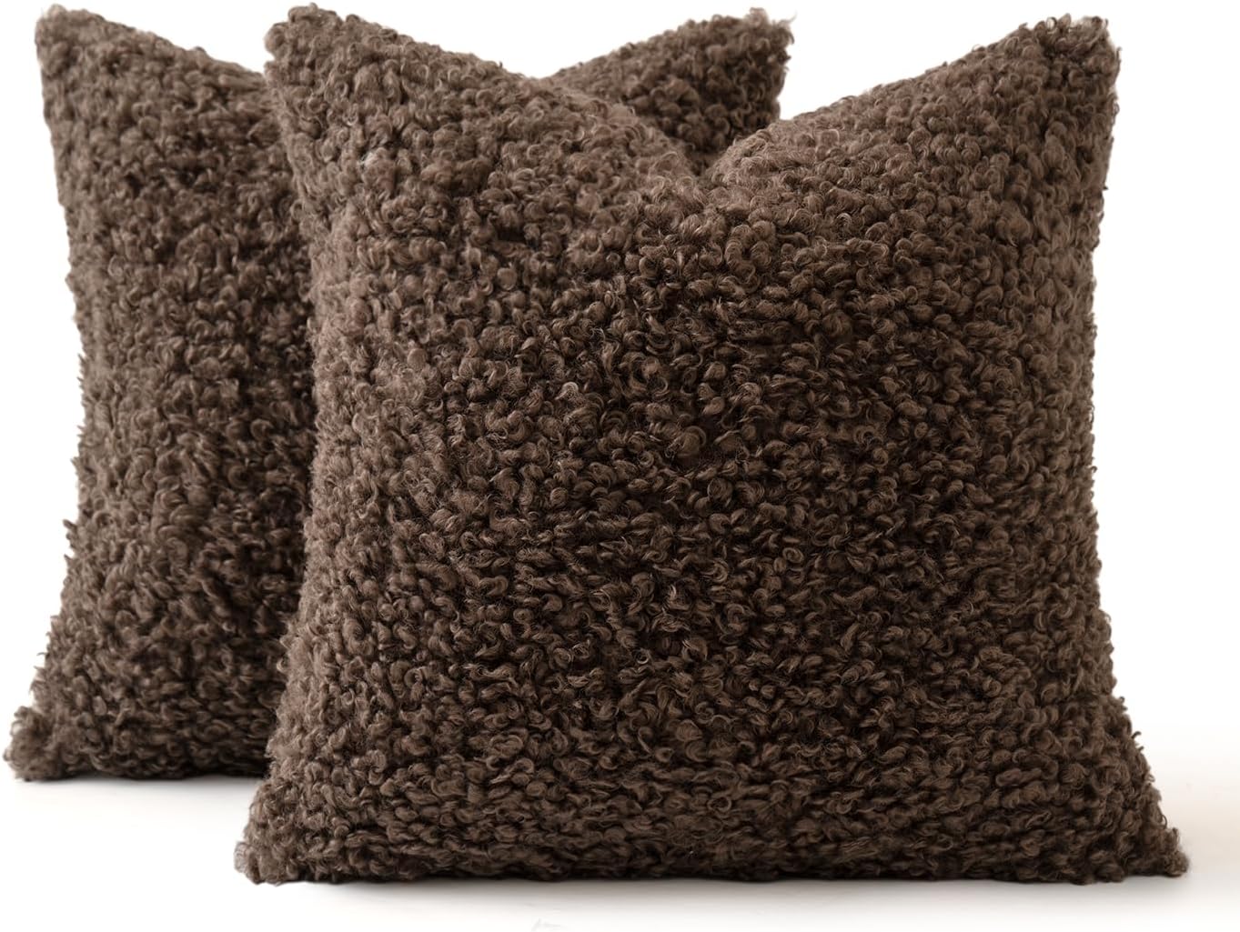 Faux Fur Throw Pillow Covers Boucle Decorative Sherpa Pillow Covers / 18 x 18 / Chocolate / Set of 2