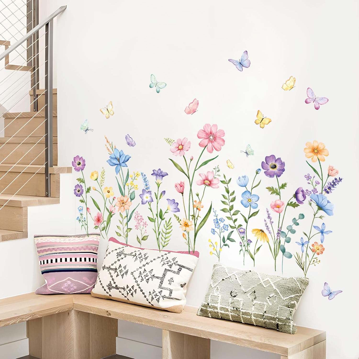 Flower Wall Decals Watercolor Wildflower Grass Butterflies Wall Stickers Peel / Watercolor Flower