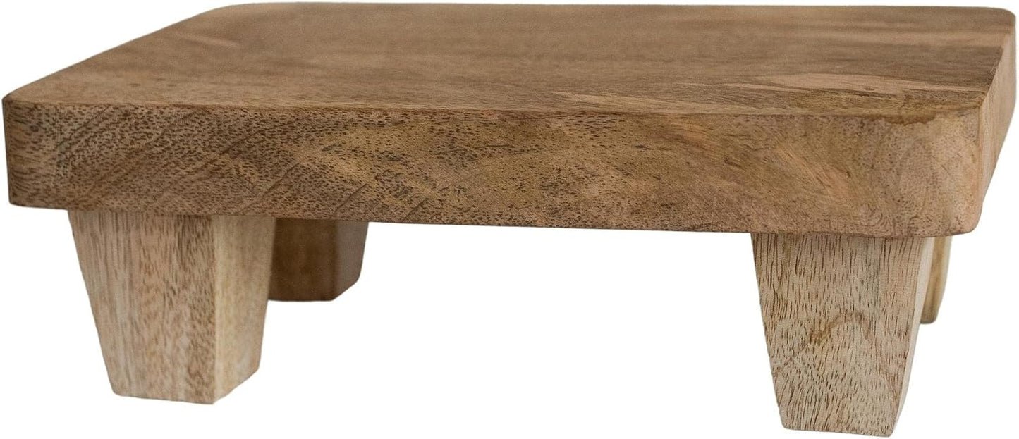 Wooden Tray Pedestal Decor / Natural Mango Wood