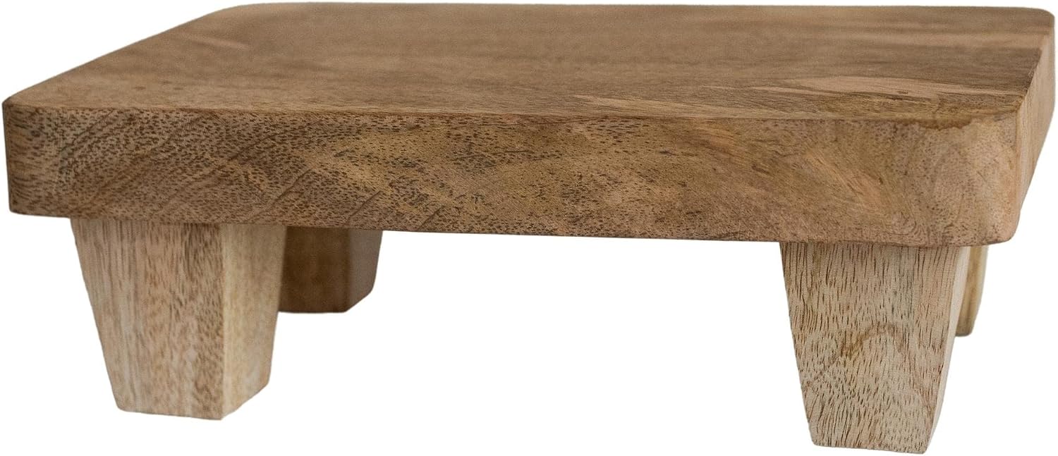 Wooden Tray Pedestal Decor / Natural Mango Wood