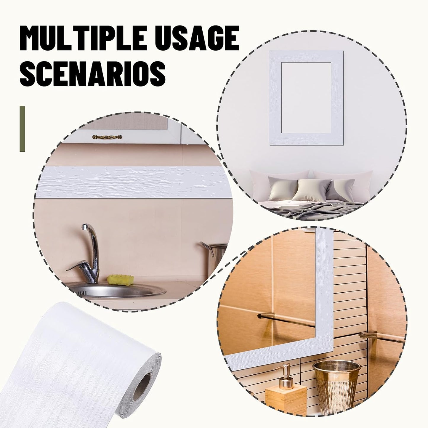 15m Border Wall Decor Peel & Stick Removable PVC Waterproof Bathroom Mirror Frame / White Wood Grain