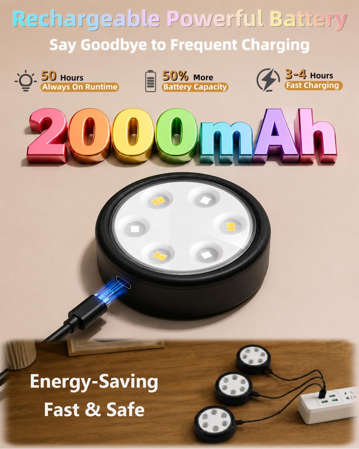 HOLKPOILOT Puck Lights with Remote, Under Cabinet Lights,2000mAh Battery Operated Closet Lights, Magnetic Under Cabinet