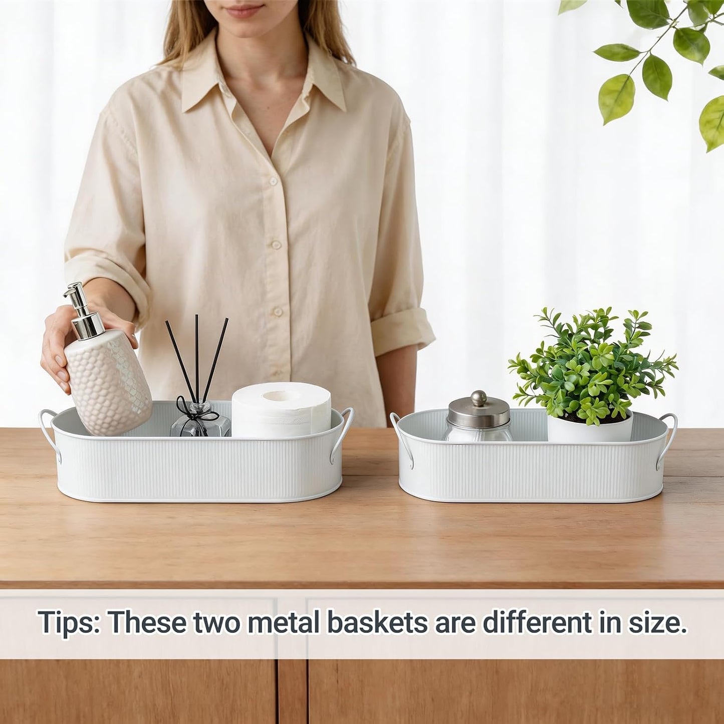 Metal Storage Basket for Toilet Tank Top Bathroom Decor / White