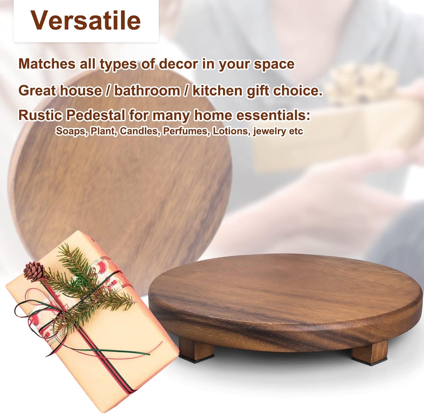 Walnut Wood Pedestal Stand / 9.06 x 9.06 x 1.57 / Round & Inch