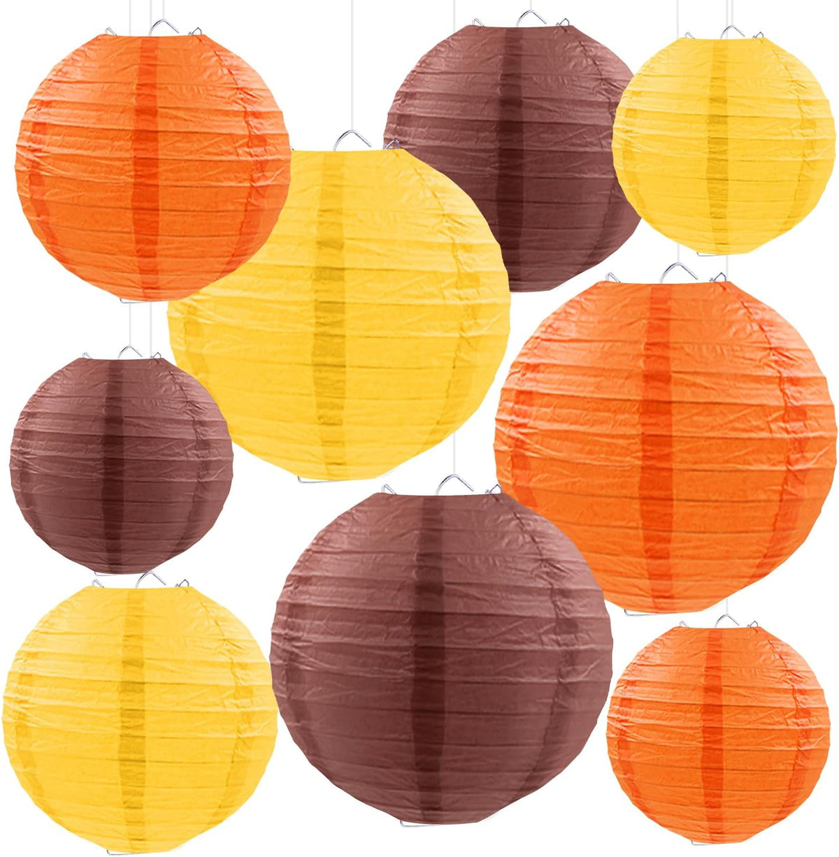 Fall Paper Lanterns, Yellow Orange Brown Thanksgiving Hanging Paper Lanterns for Autumn Harvest Birthday Bridal Shower Baby Shower Party Decor (9 PCS)