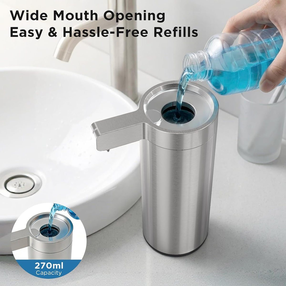 Newise Automatic Soap Dispenser - 9 oz, Rechargeable Touchless Liquid Soap for Kitchen and Bathroom with 3 Adjustable