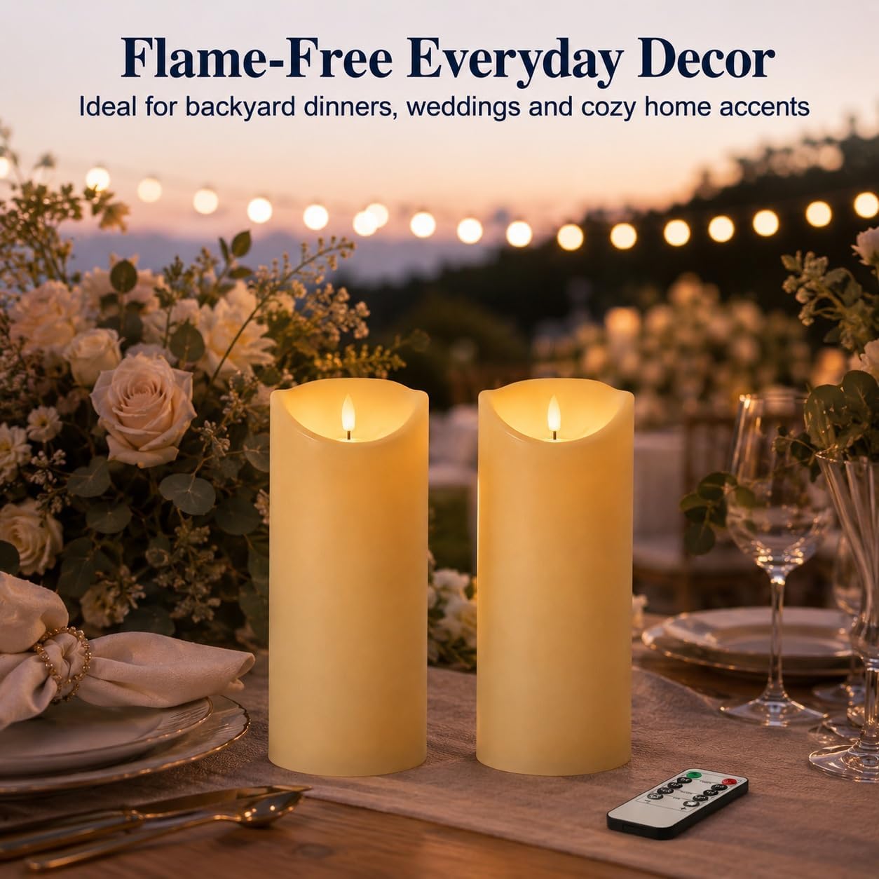 Outdoor Pillar Candles Battery Operated, 9 X 4 Inch Set of 2 | Waterproof Flameless Candles with Remote Candles for