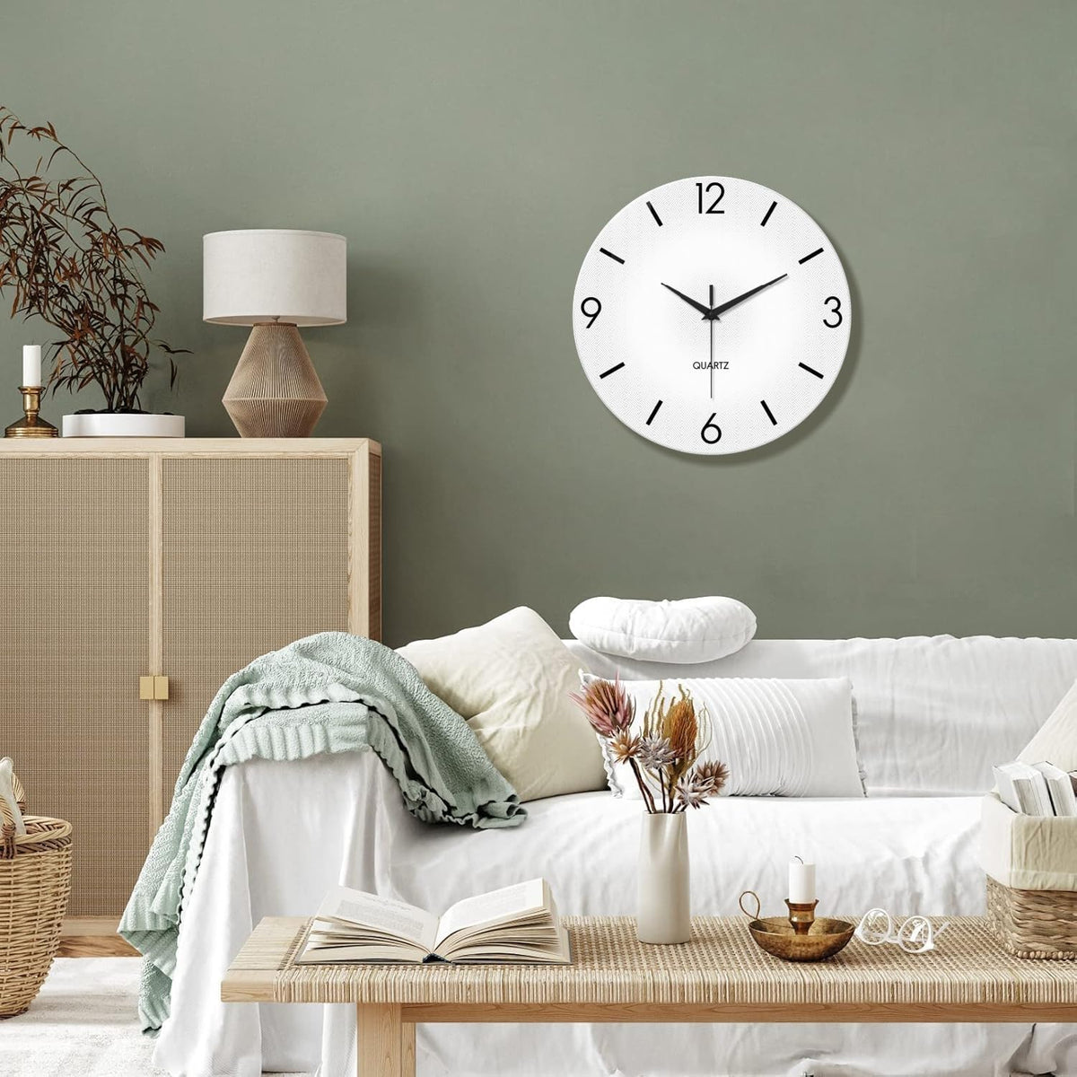 XFM Modern Simple Glass Wall Clock 20 Inch Large White | Silent Non-Ticking Modern Glass Simple Decorative for Living