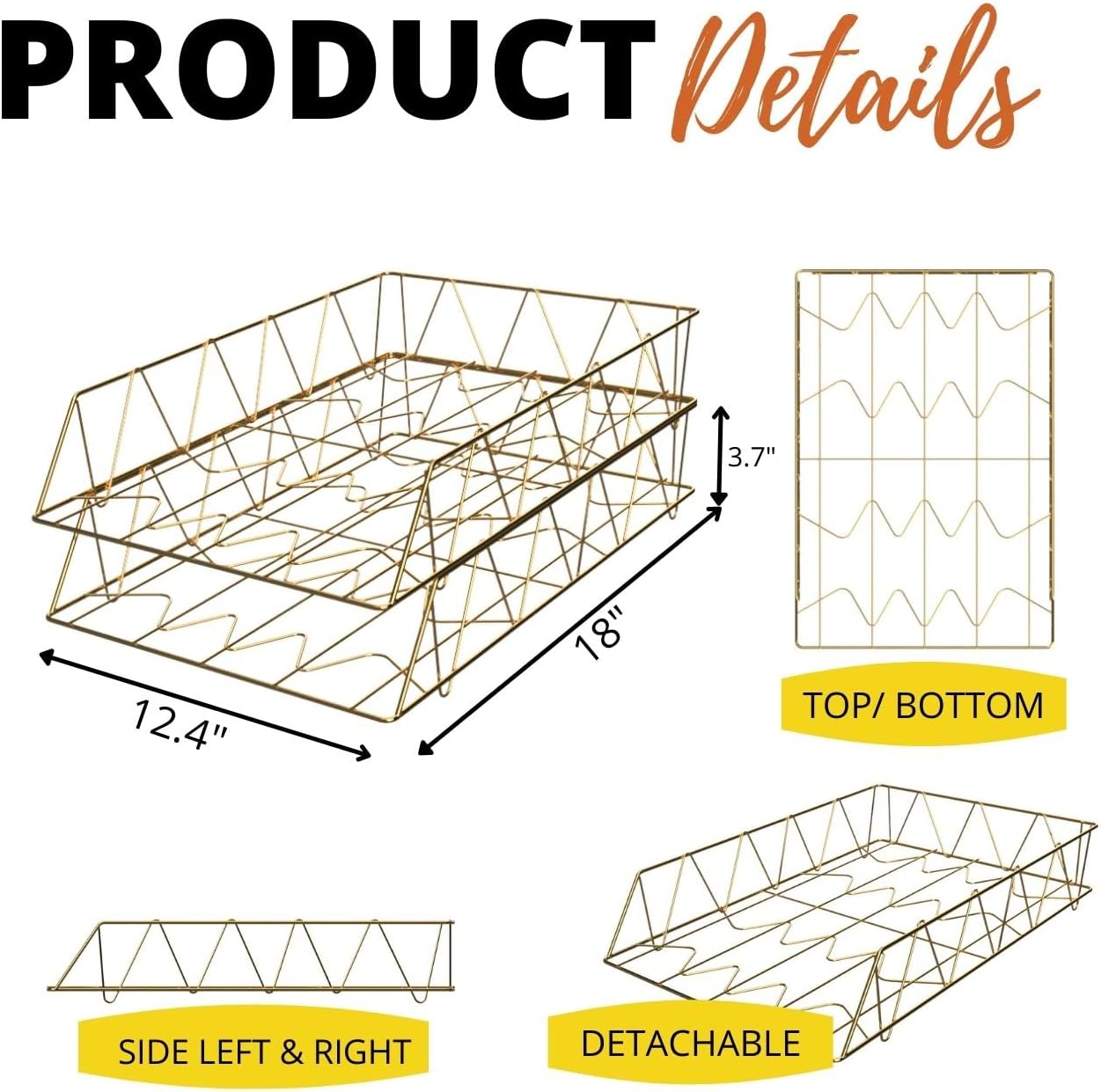 Performore 11x17 Stackable Metal Paper Tray Organizer, 2-Tier Wire Desk Trays for Office & Home, Gold File Holder for