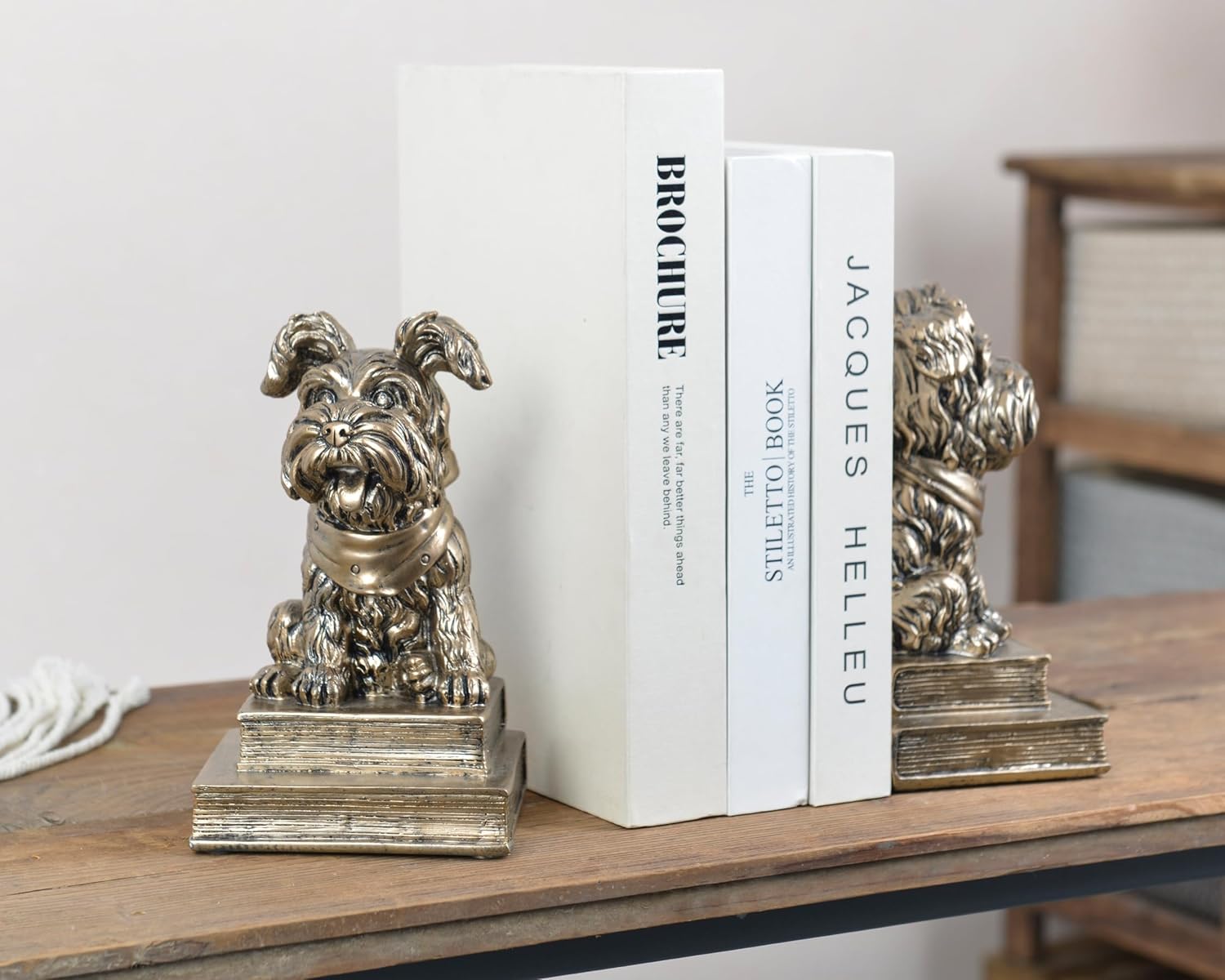 Vintage Antique Dog Bookends / Gold
