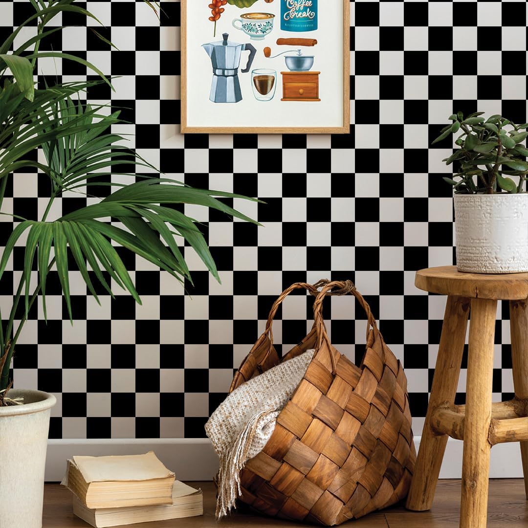Black & White Checkmate Removable Peel and Stick Wallpaper / Black/white / 20.5 x 16.5