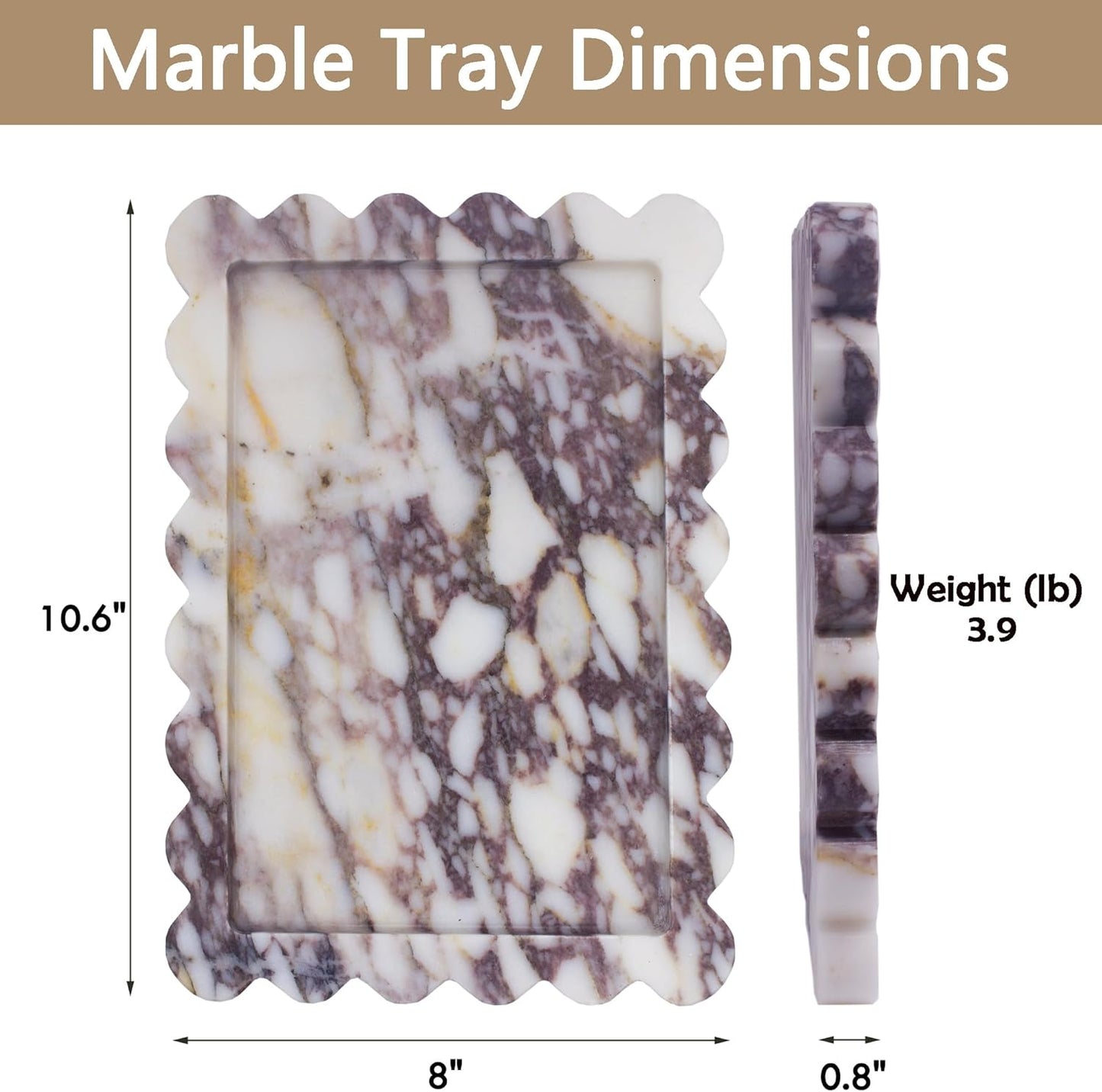 Genuine Scalloped Marble Tray / Calacatta Viola / Natural