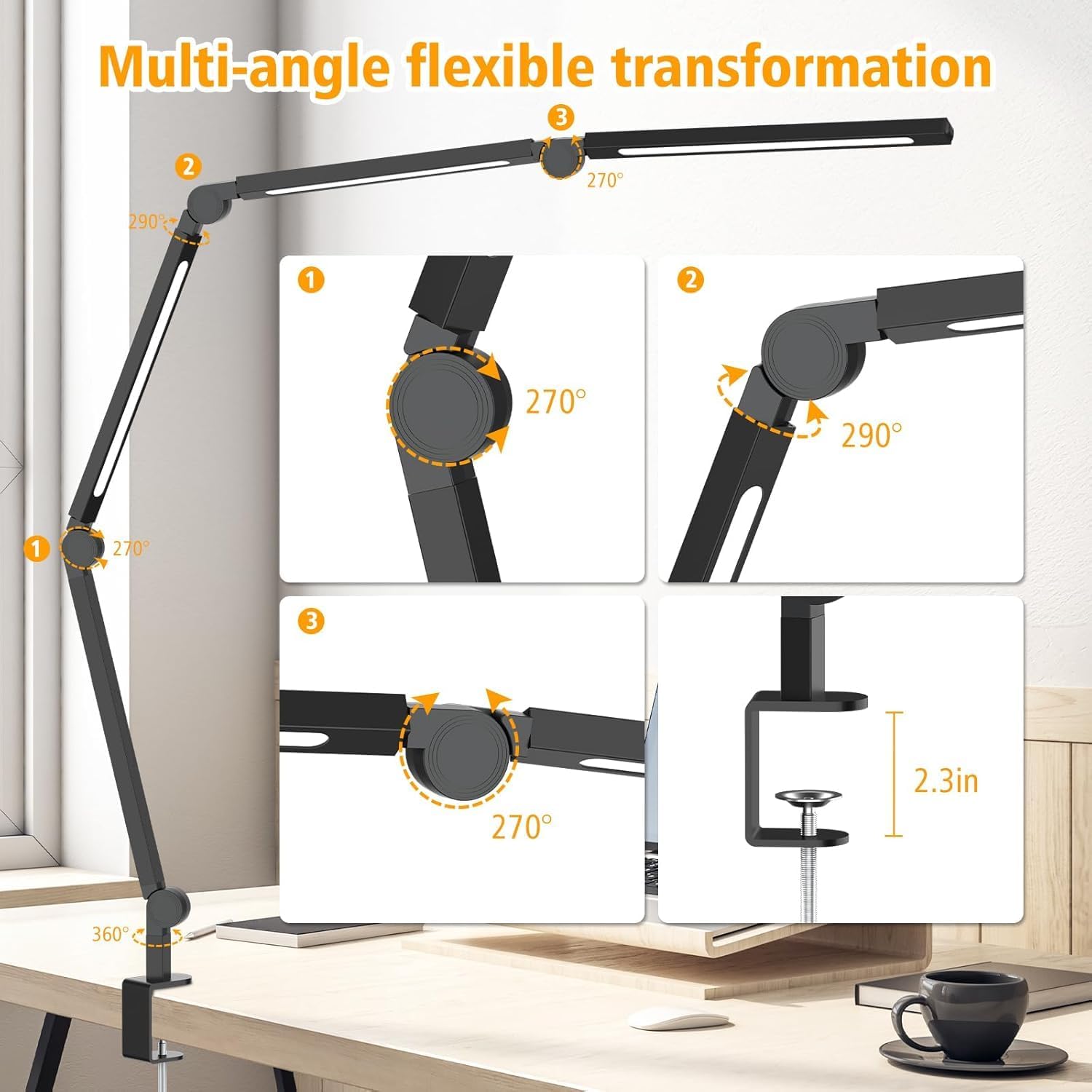 AILBTON Bright LED Desk Lamp with Clamp,Eye Caring Architect Led Desk Lights with Adjustable Swing Arm for Office