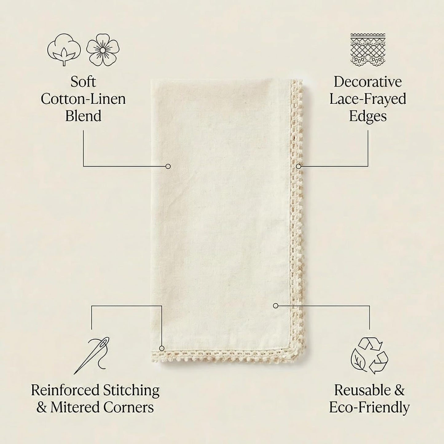 ACCENTHOME Cream Cloth Napkins Set of 12 18x18 inch Cotton Dinner Napkins - Washable Soft Premium Hotel Quality