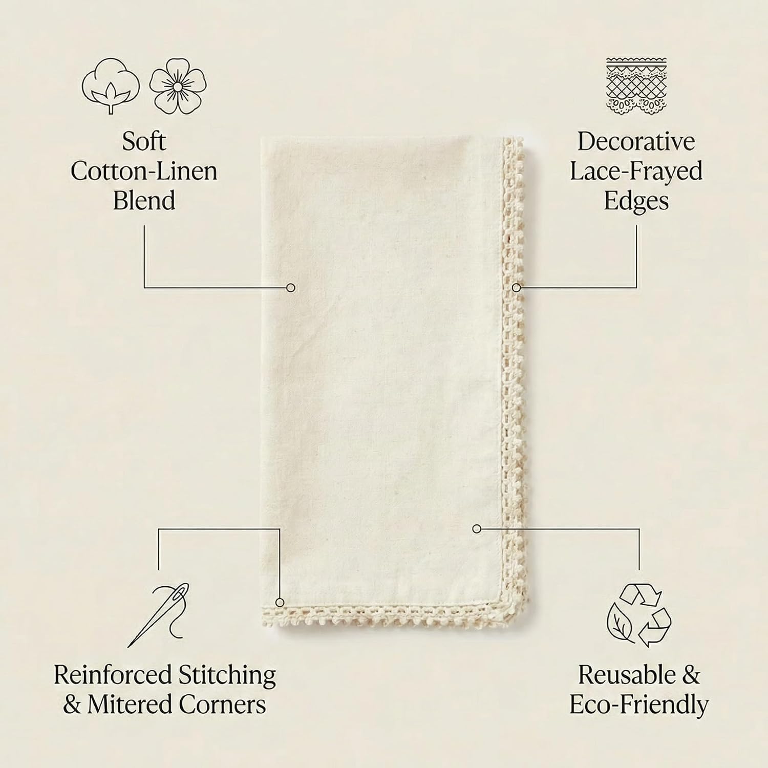 ACCENTHOME Cream Cloth Napkins Set of 12 18x18 inch Cotton Dinner Napkins - Washable Soft Premium Hotel Quality