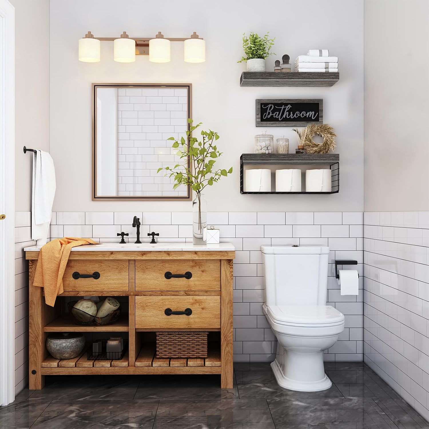 QEEIG ‎Bathroom Shelves Over Toilet - Paper Storage Wall Mounted Farmhouse Decor Decorations Aesthetic Décor Sign Small