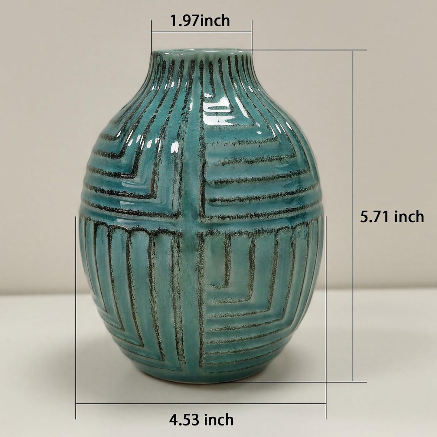 Hand-Glazed Ceramic Vase / Teal / 5.7''h