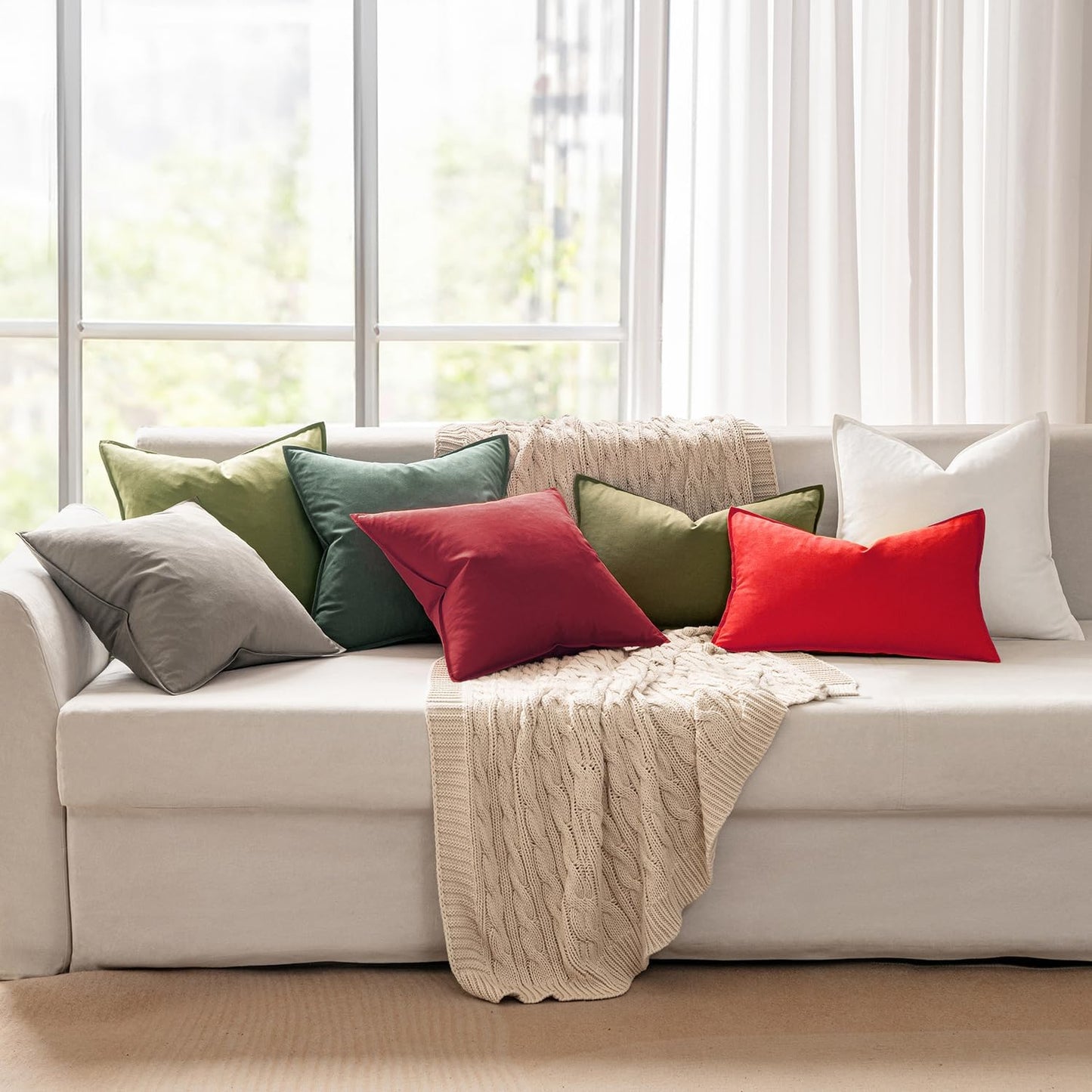 Christmas Decorative Linen Pillow Covers Boho Farmhouse Modern / 18 x 18 / Christmas Red / Set of 2
