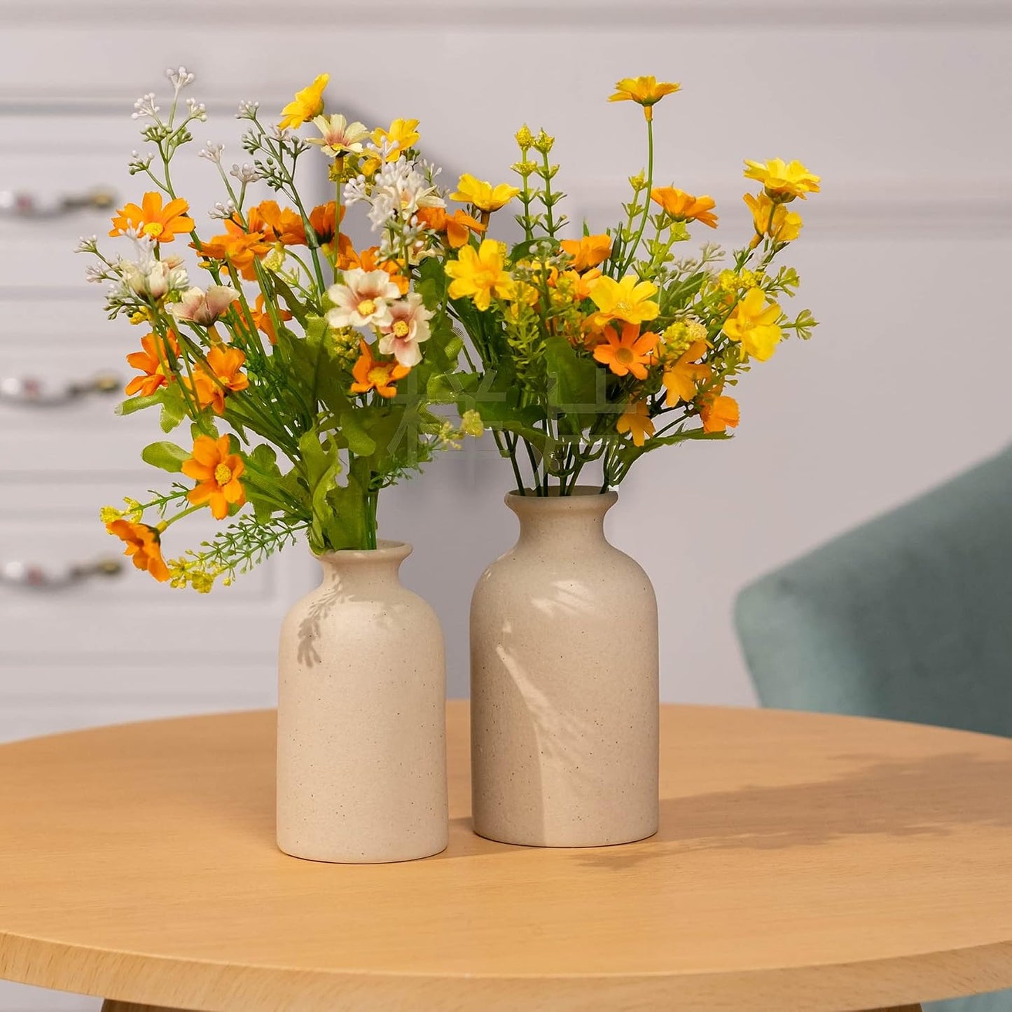 White Ceramic vases Home Decor Small vase Set Boho vase Modern Farmhouse / Beige Black / Set of 2