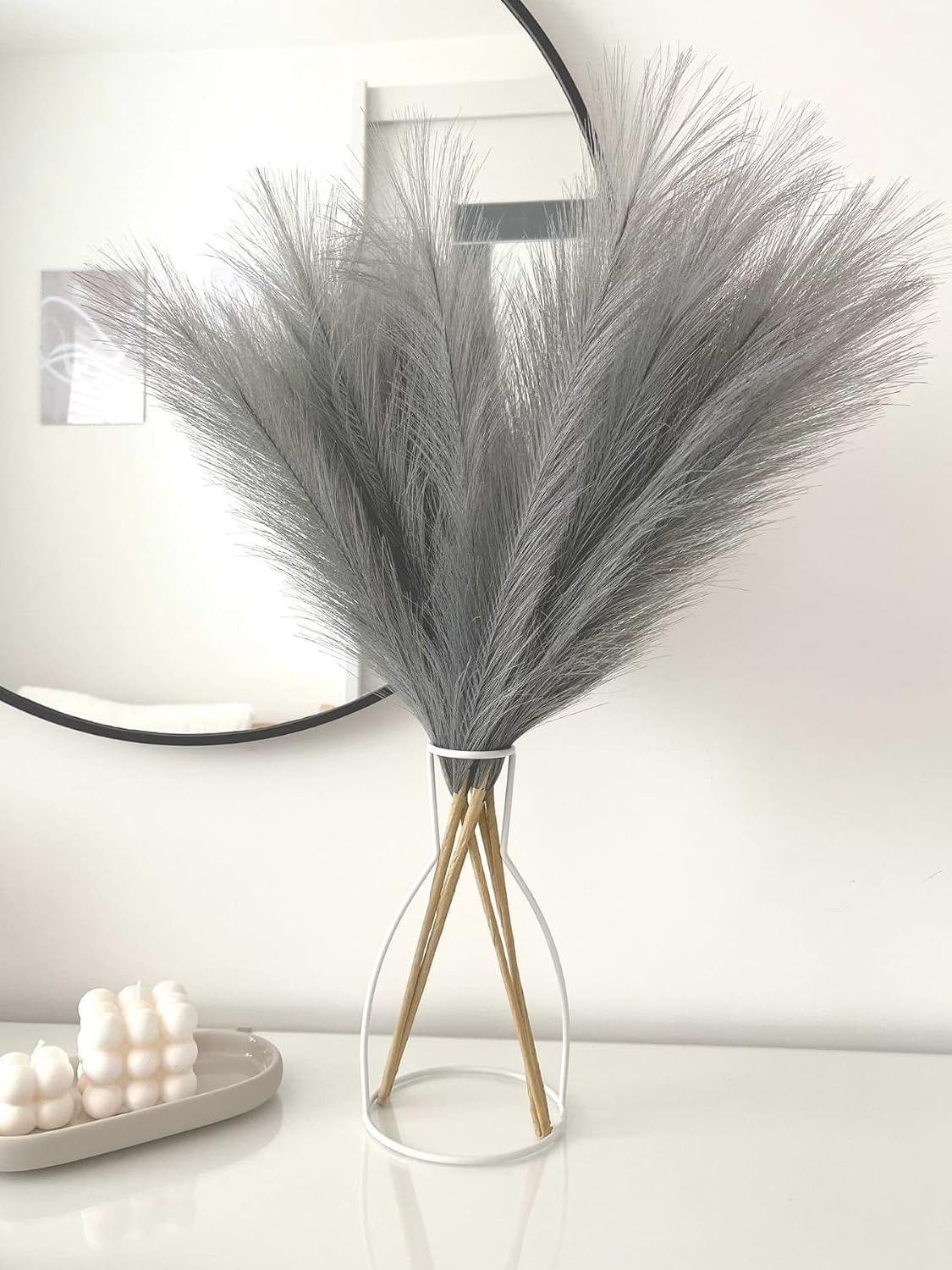 7 Branches / Faux Pampas Grass / Grey / 24 Inch / Set of 7
