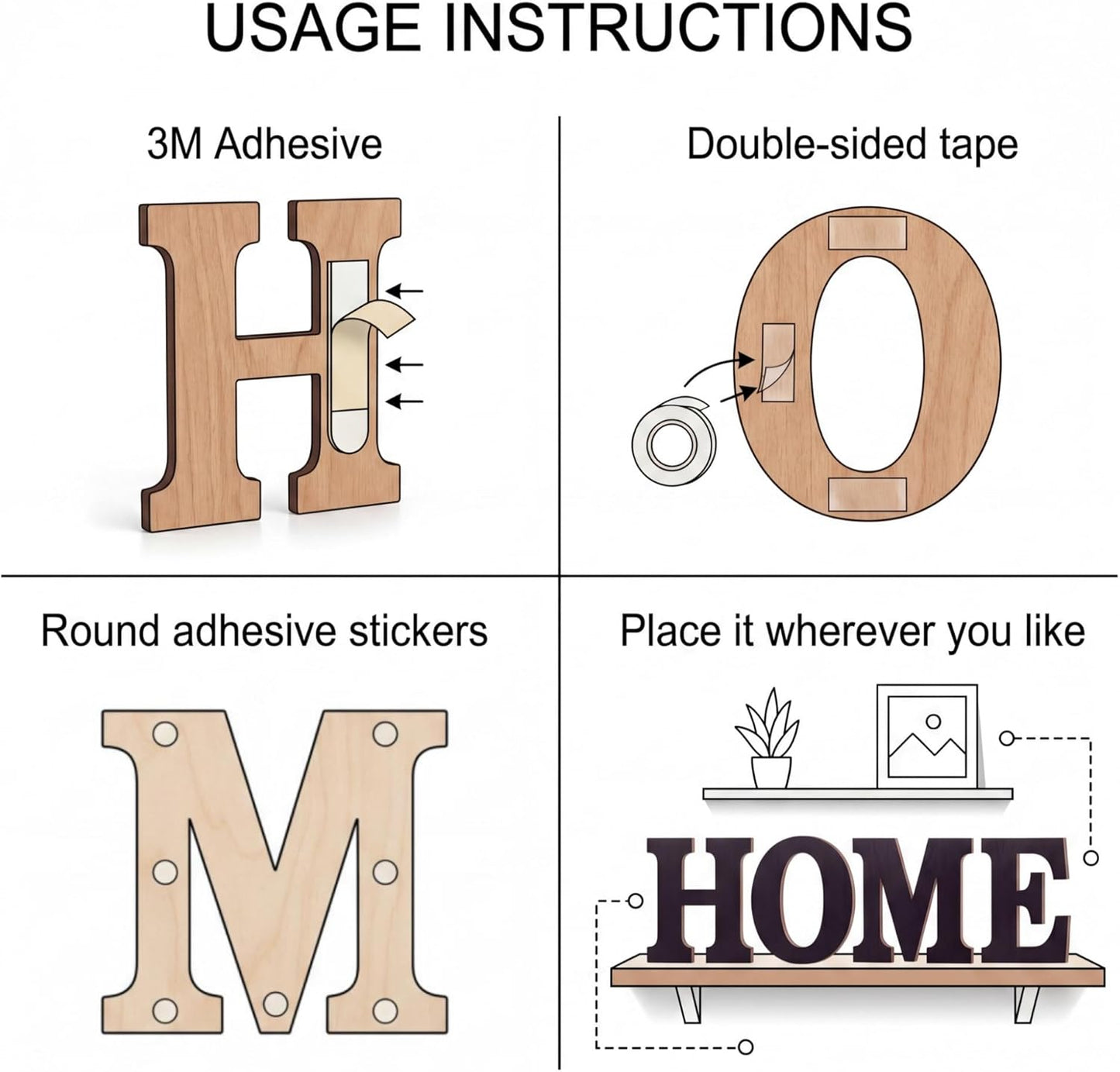 Wooden Home Sign Wall Hanging Decor Farmhouse Letters / Brown / 12 Inch / Set of 4