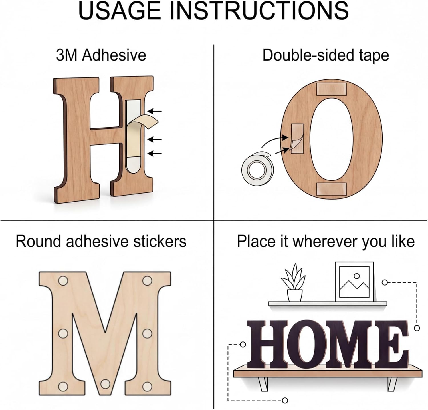 Wooden Home Sign Wall Hanging Decor Farmhouse Letters / Brown / 12 Inch / Set of 4
