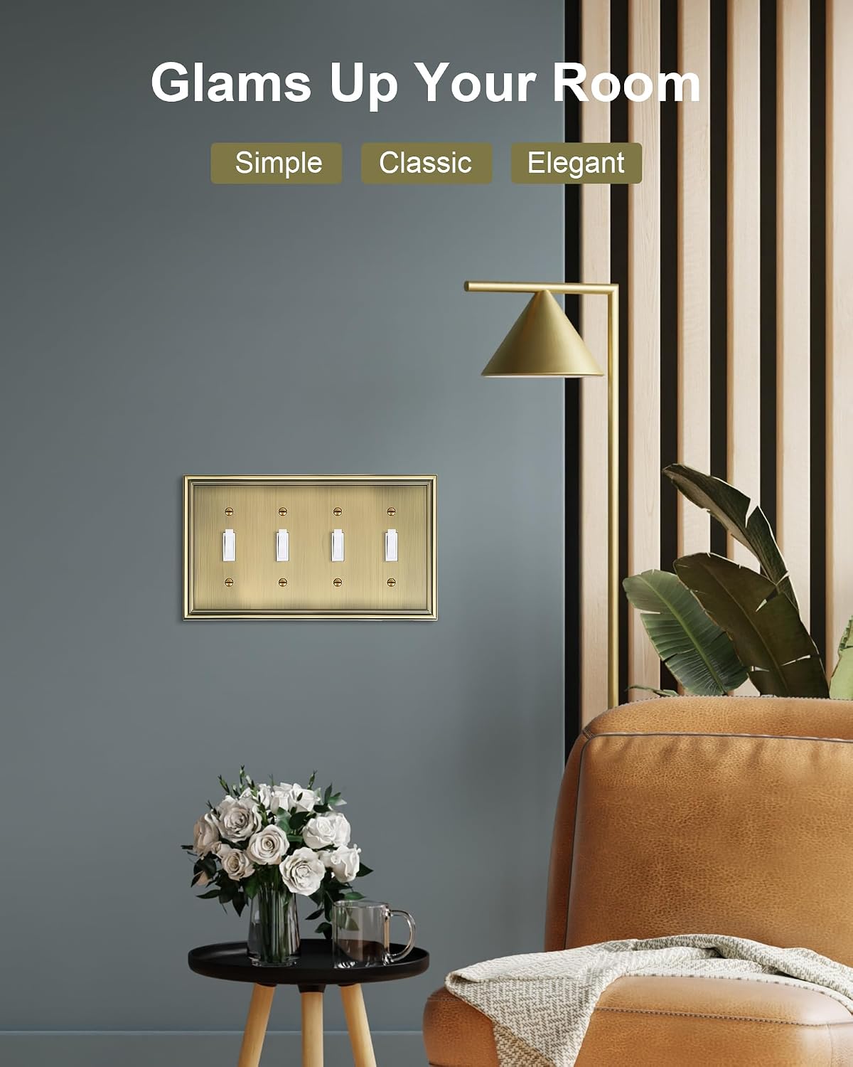 2-Pack Zinc Alloy Quad Toggle Light Switch Cover Plate, Solid Switch Cover | Durable Decorative Switch Plate Covers, 4