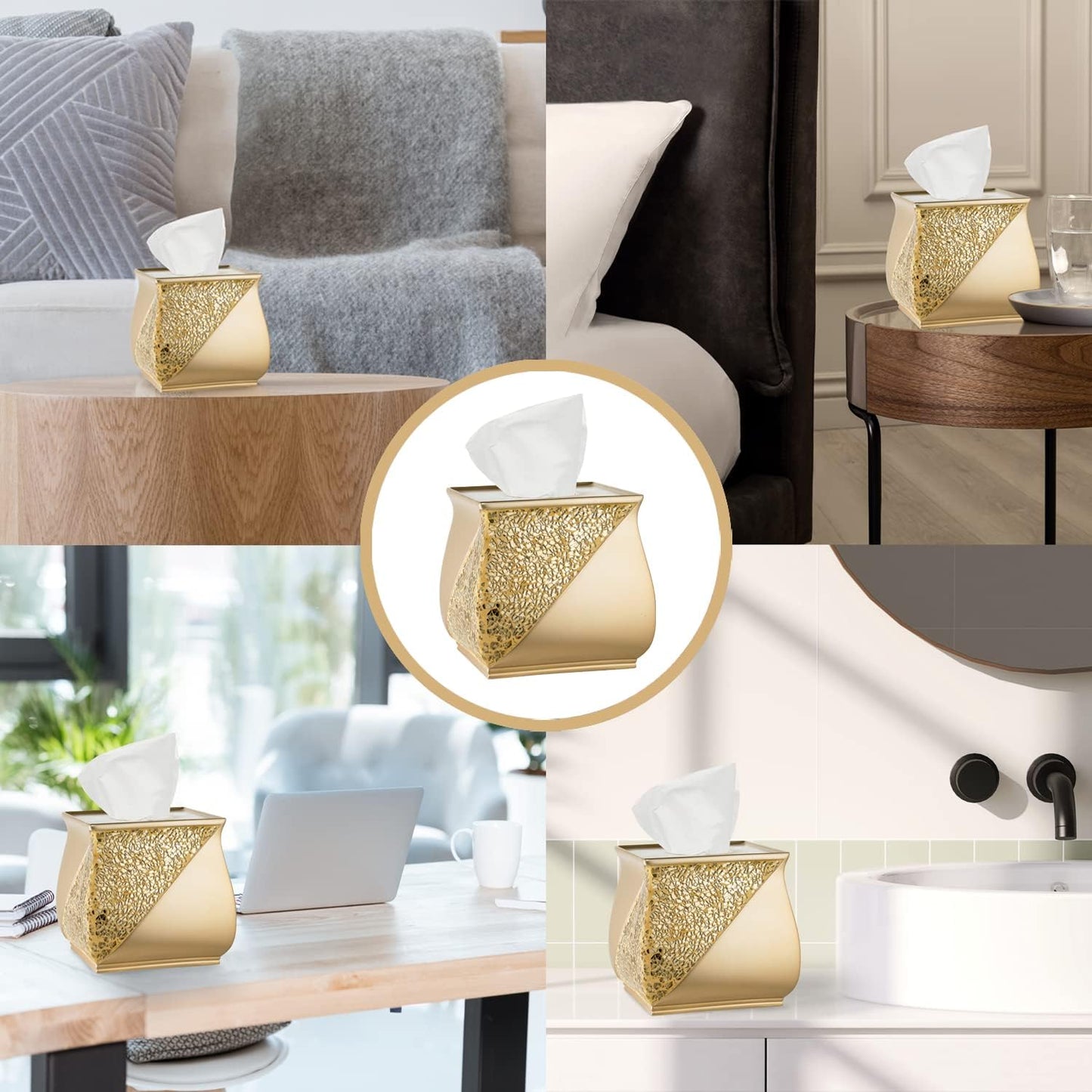 Zahari Home 2pc Sinatra Modern Bath Accessories Set Waste Basket & Tissue Box Champagne Gold Modern Decorative