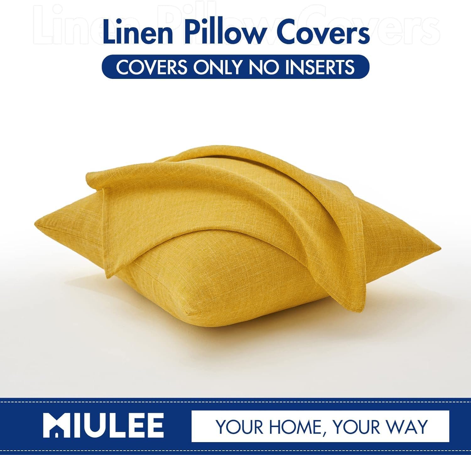 Decorative Linen Burlap Textured Pillow Covers Farmhouse Boho / 18 x 18 / Bright Yellow / Set of 2