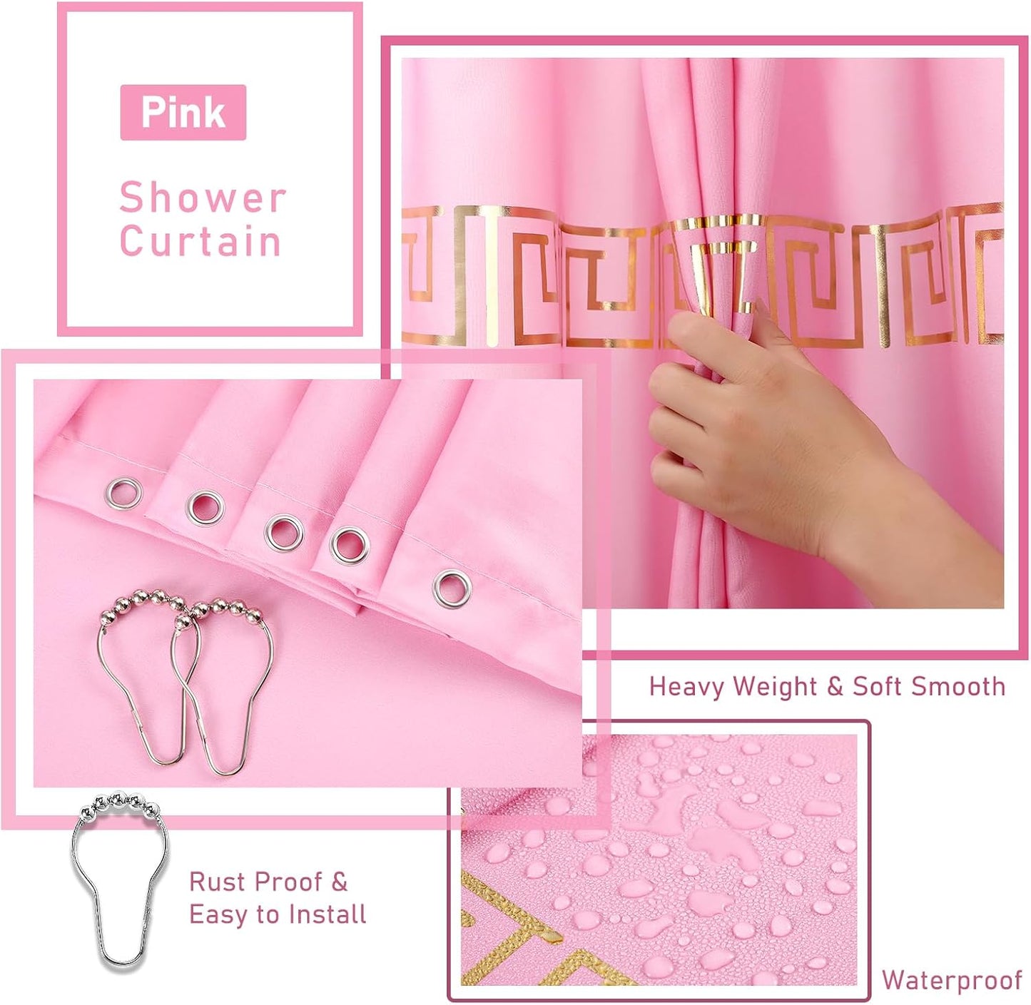 XLHOMO Bathroom Sets with Shower Curtain and Rugs Bathroom Accessories Set Pink Bathroom Set,Shower Curtain Set with