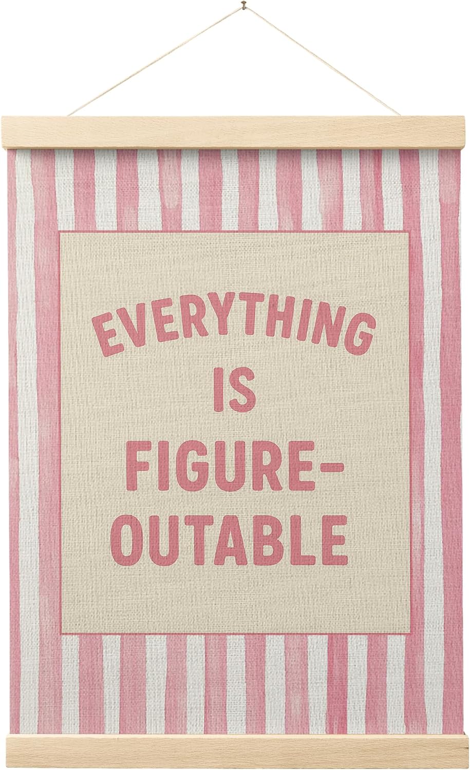 FGFK Preppy Pink Striped Everything Is Figureoutable Inspirational Framed hanging Canvas wall art Poster Prints office